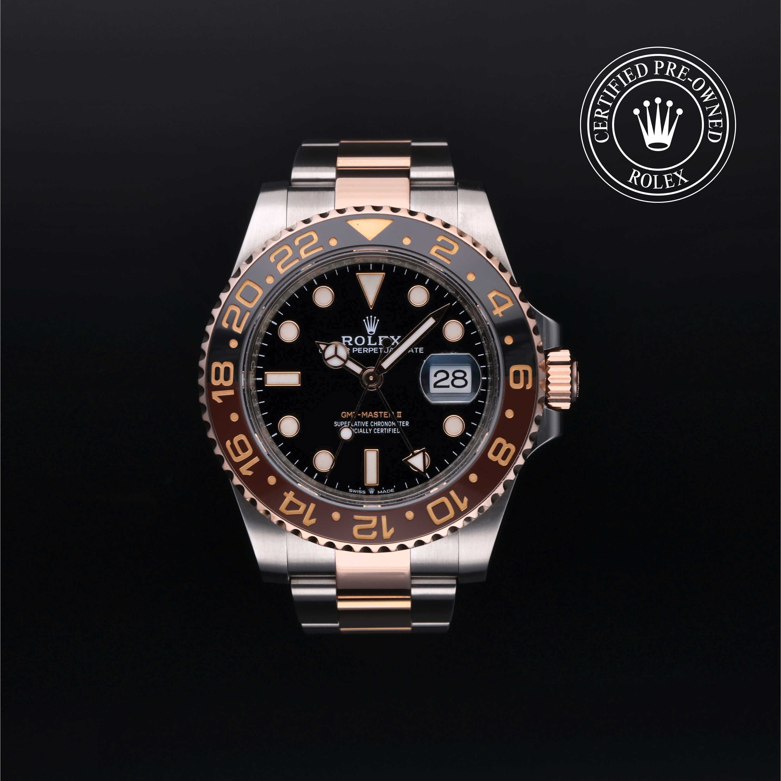 Rolex Certified Pre-owned GMT M126711CHNR-0002 front on black background