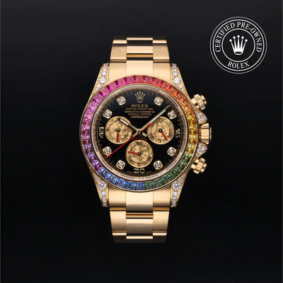 Rolex Certified Pre-owned Daytona M116598RBOW-0001 front on black background