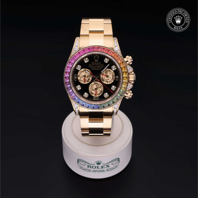 Rolex Certified Pre-owned Daytona M116598RBOW-0001 front on black background