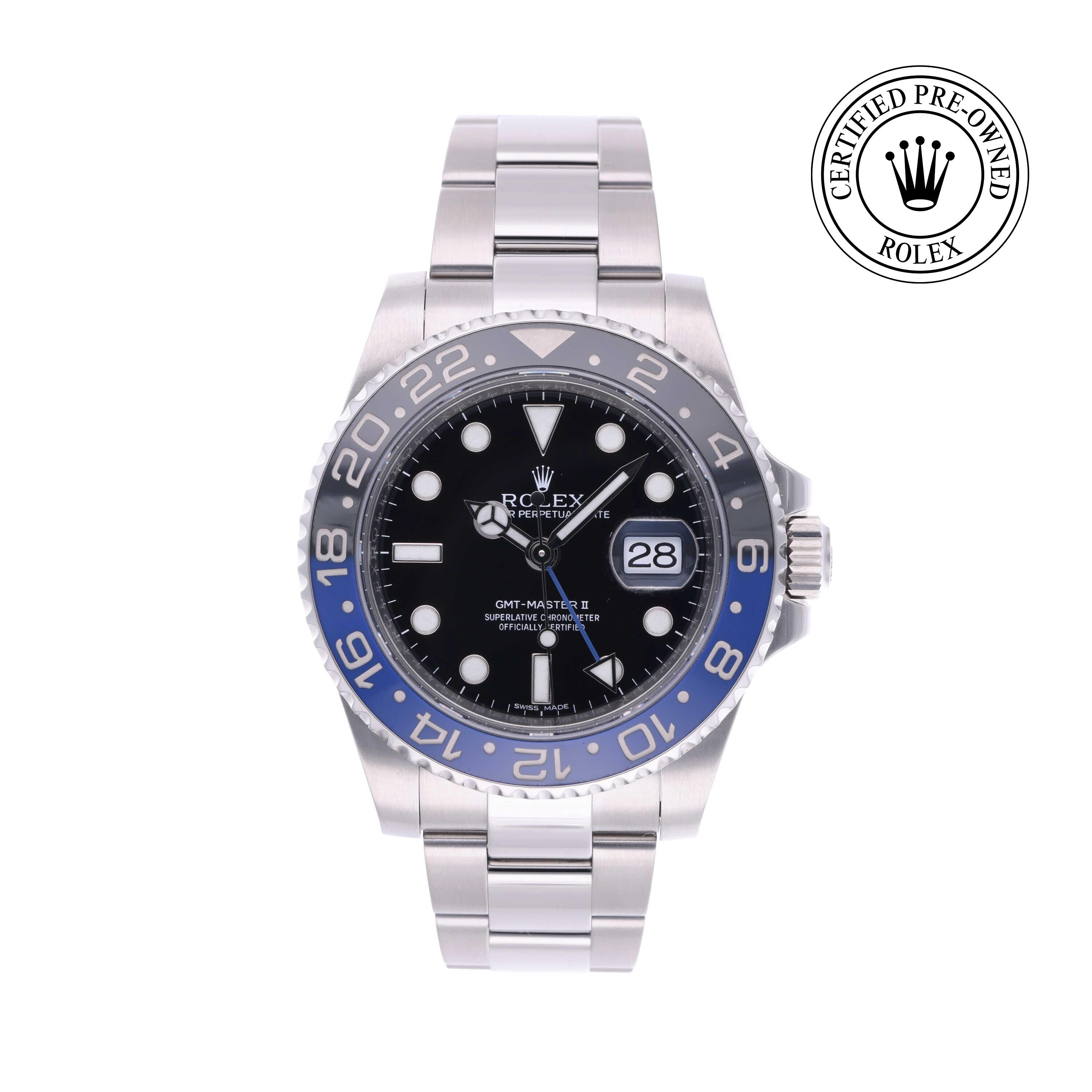 Rolex Certified Pre-owned GMT II M116710BLNR-0002 front on white background