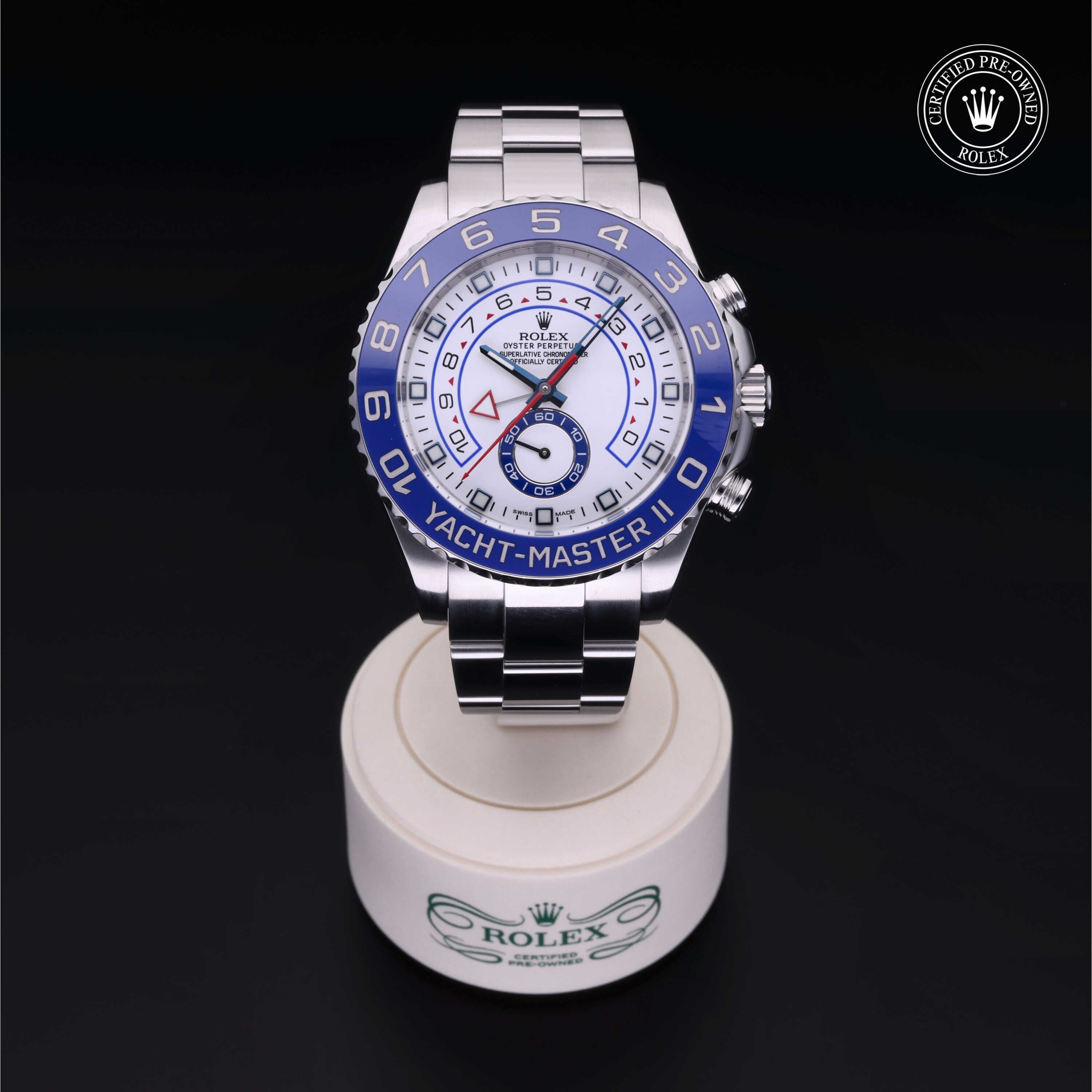 Rolex Certified Pre-owned Yacht-Master M116680-0001 front on black background