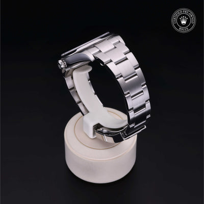 Rolex Certified Pre-owned Explorer M214270-0001 front on black background