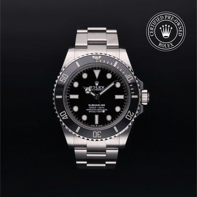 Rolex Certified Pre-owned Submariner Non Date M124060-0001 front on black background