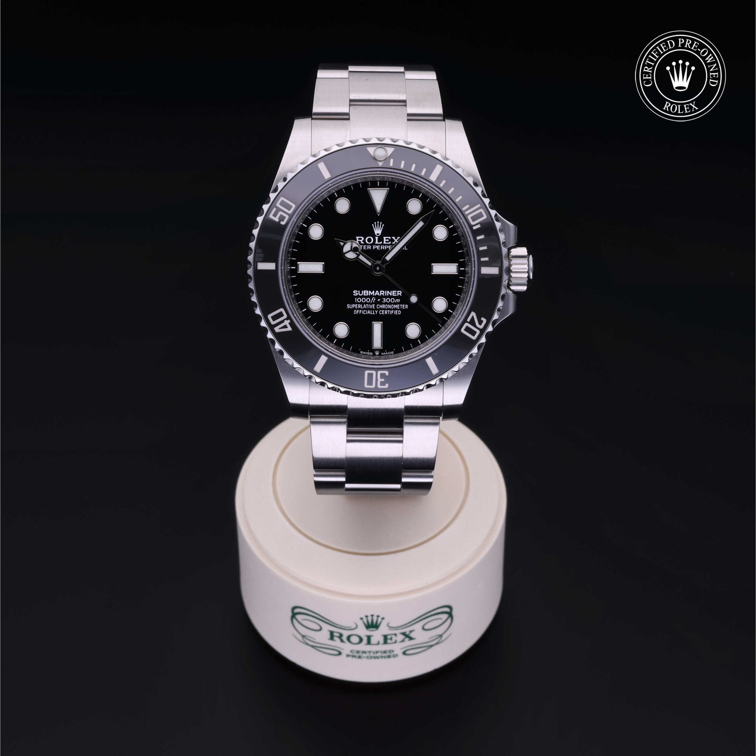 Rolex Certified Pre-owned Submariner Non Date M124060-0001 front on black background