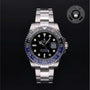 Rolex Certified Pre-owned GMT M116710BLNR-0002 front on black background