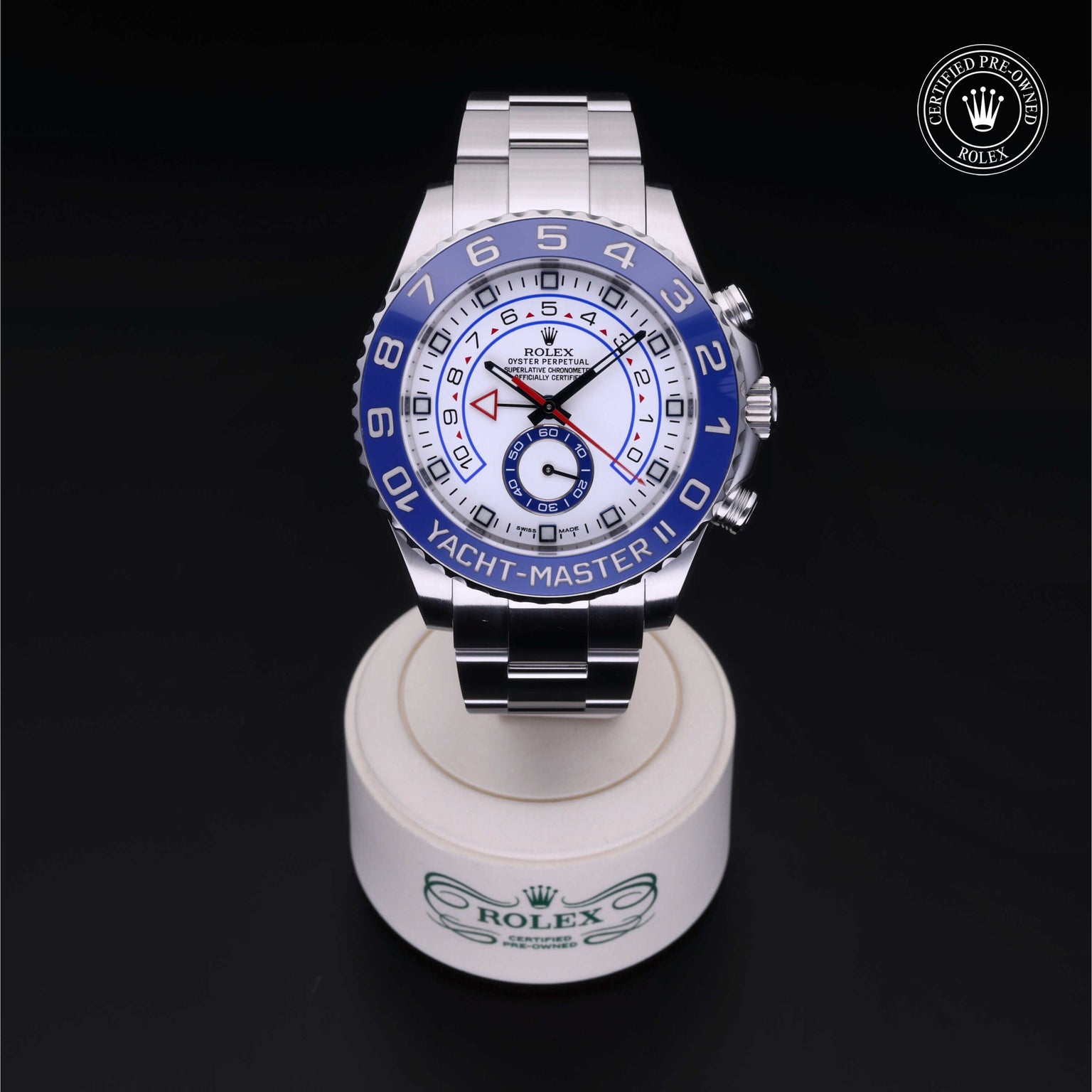 Rolex Certified Pre-owned Yacht-Master M116680-0001 front on black background