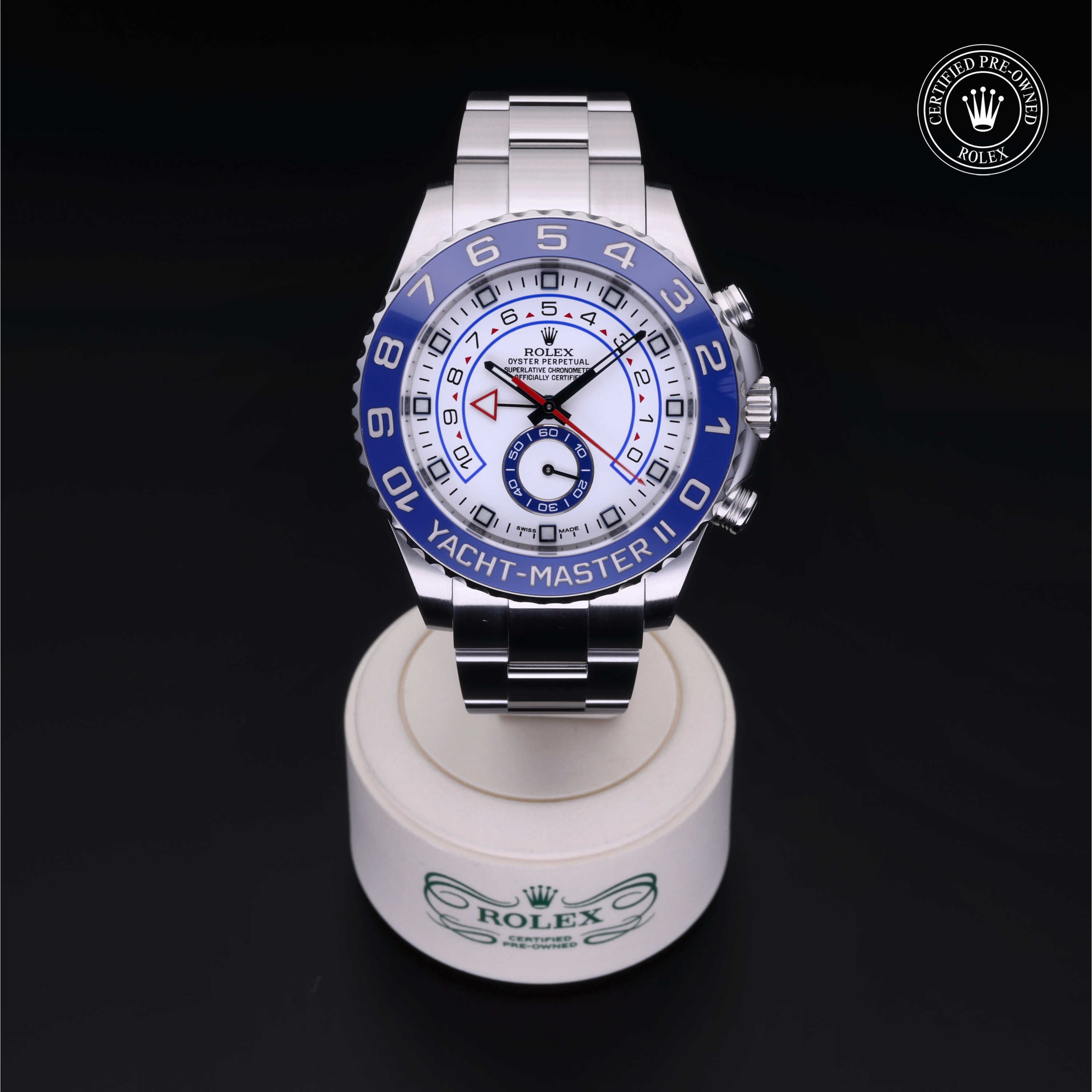 Rolex Certified Pre-owned Yacht-Master M116680-0001 front on black background