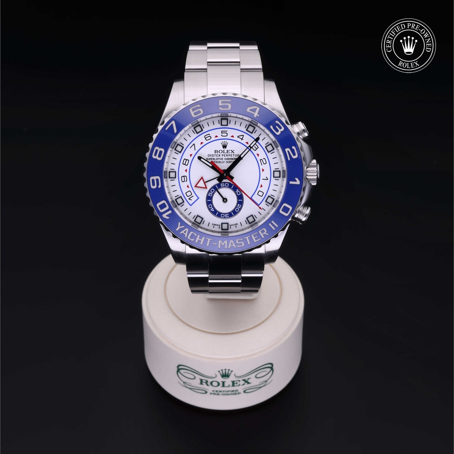 Rolex Certified Pre-owned Yacht-Master M116680-0001 front on black background