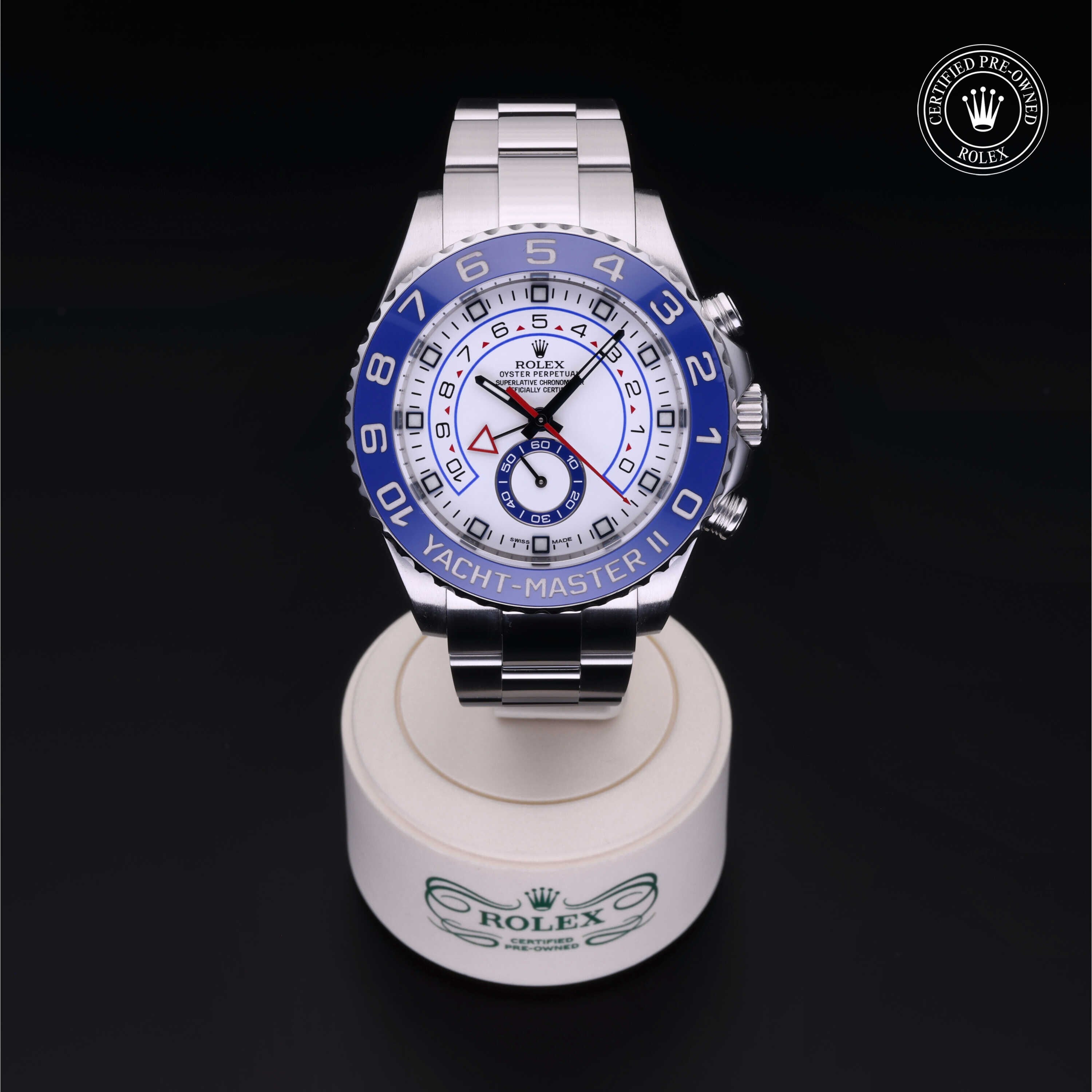 Rolex Certified Pre-owned Yacht-Master M116680-0001 front on black background