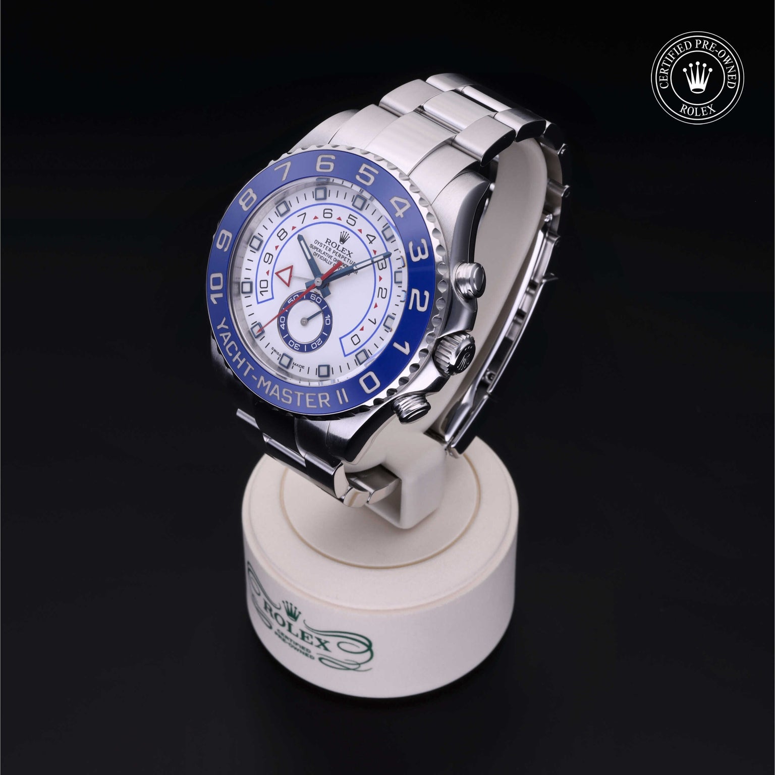 Rolex Certified Pre-owned Yacht-Master M116680-0001 front on black background