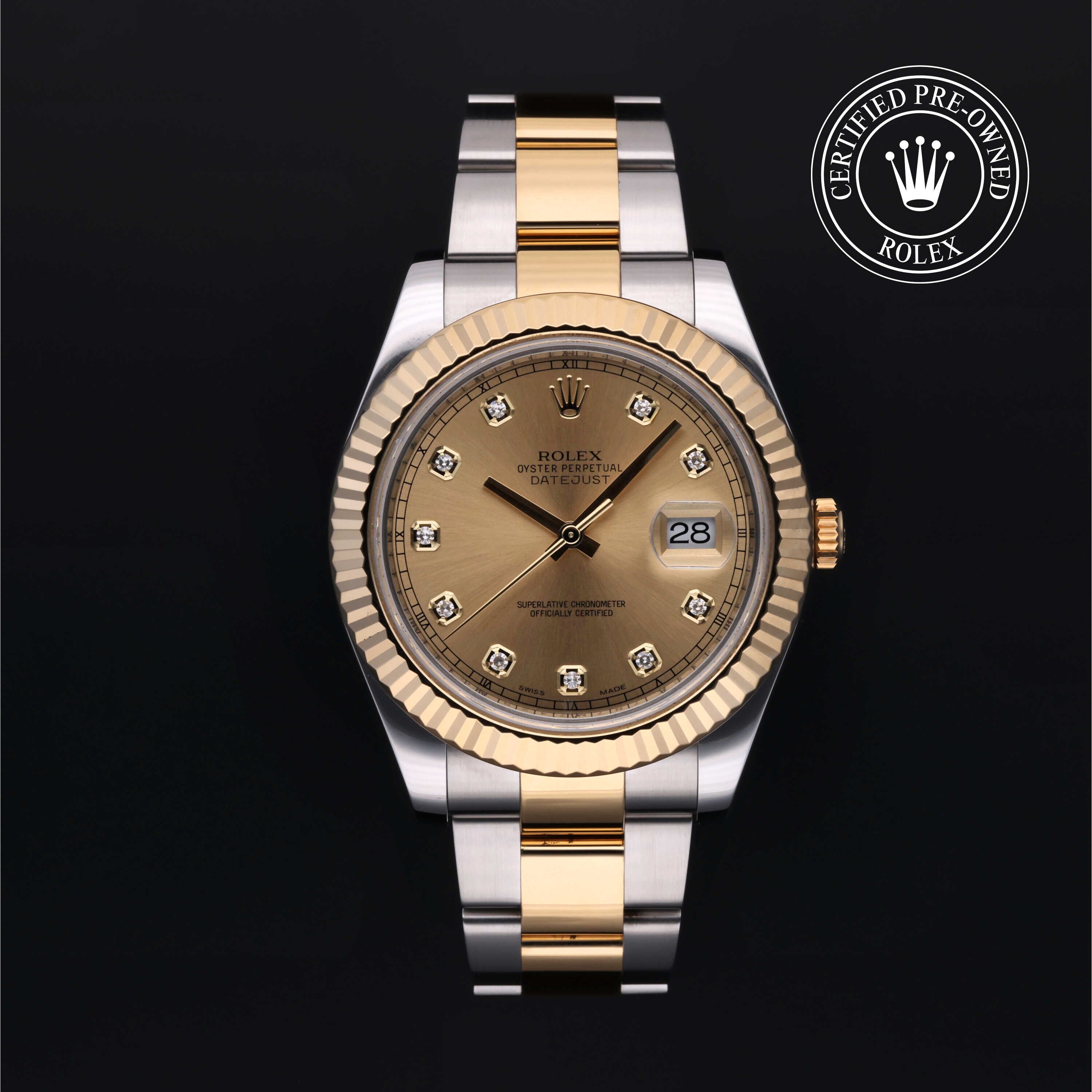 Rolex Certified Pre-owned Datejust M116333-0007 front on black background