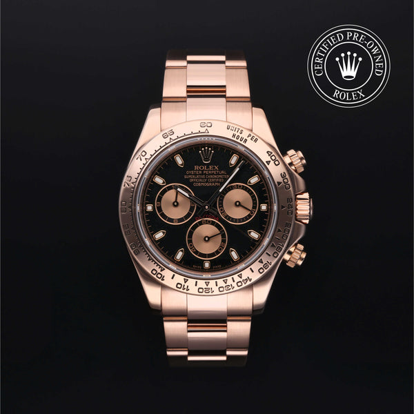 Rolex Certified Pre-owned Daytona M116505-0002 front on black background