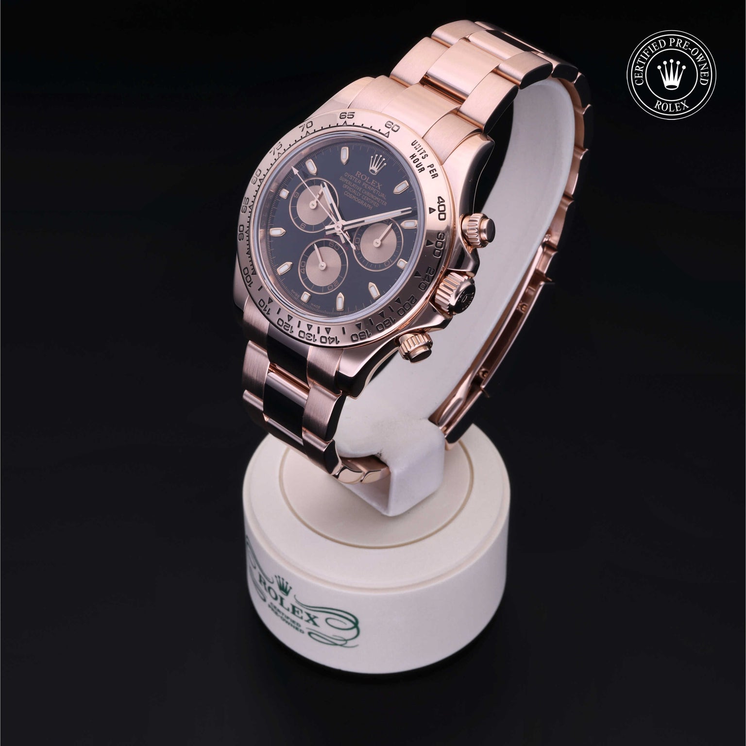 Rolex Certified Pre-owned Daytona M116505-0002 front on black background