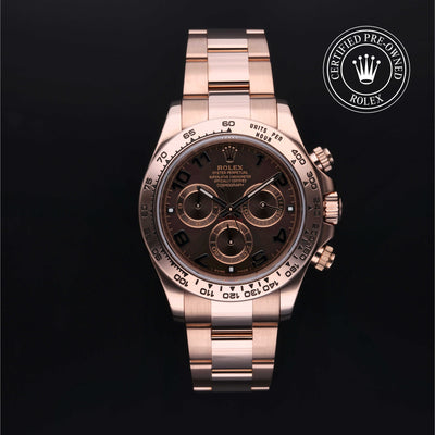 Rolex Certified Pre-owned Daytona M116505-0004 front on black background