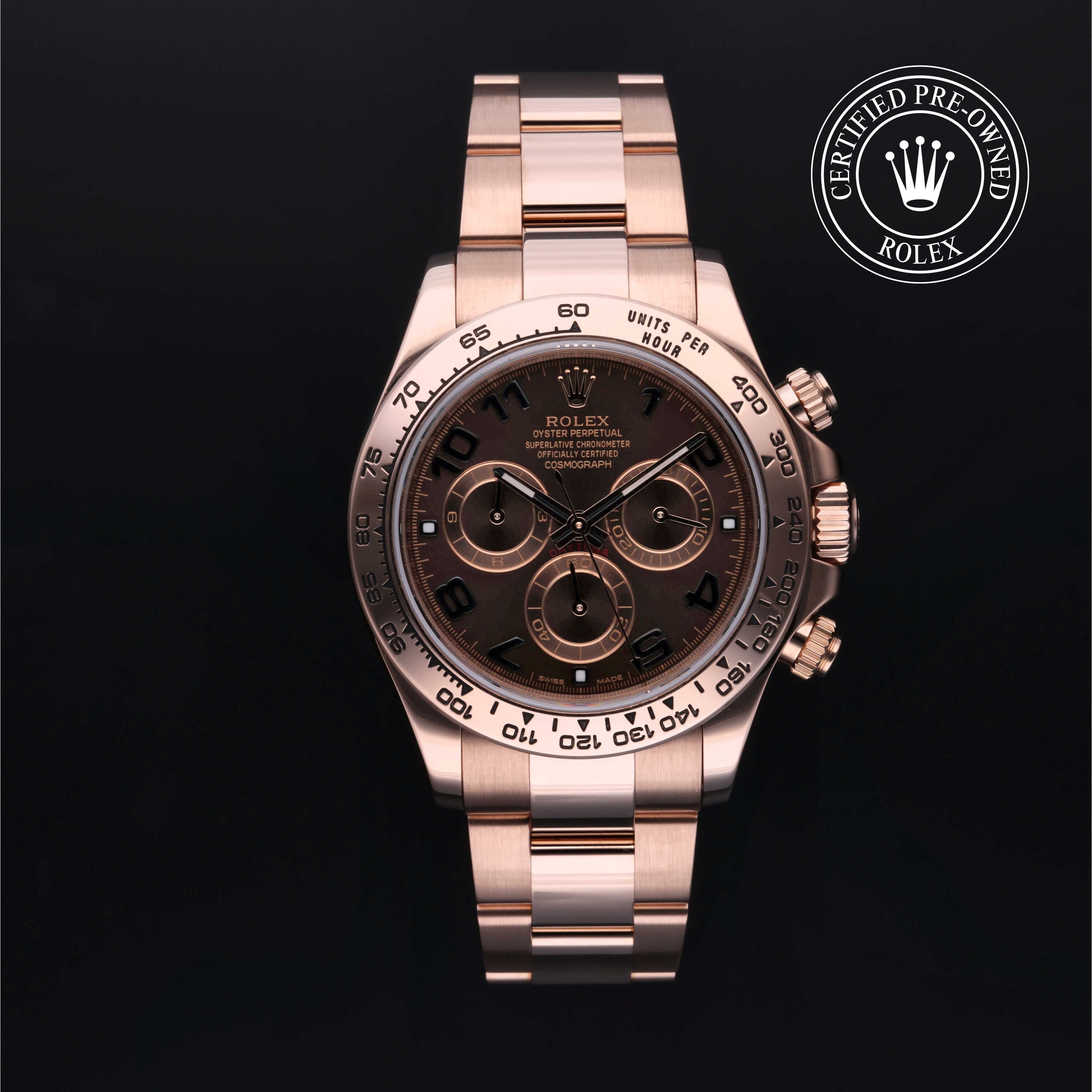 Rolex Certified Pre-owned Daytona M116505-0004 front on black background