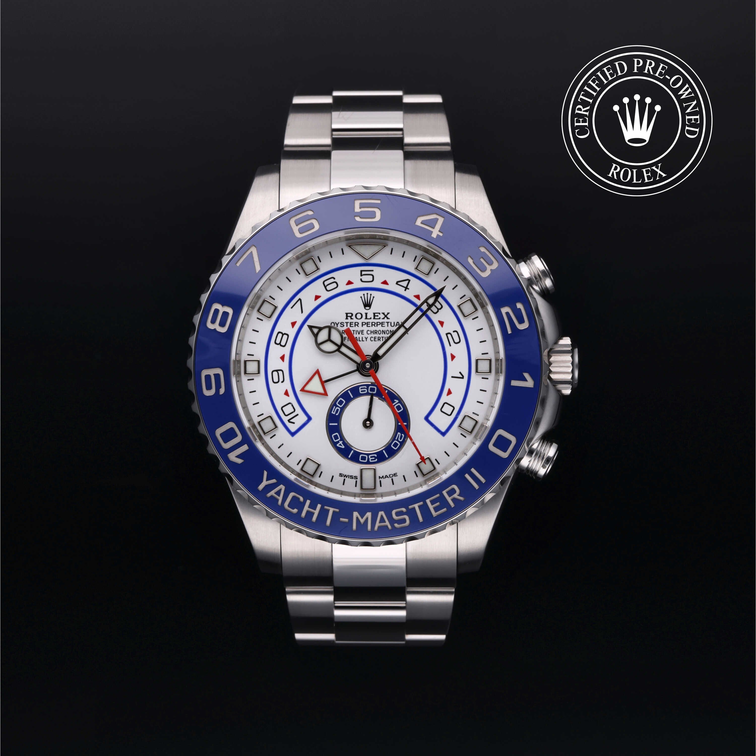 Rolex Certified Pre-owned Yacht-Master M116680-0002 front on black background
