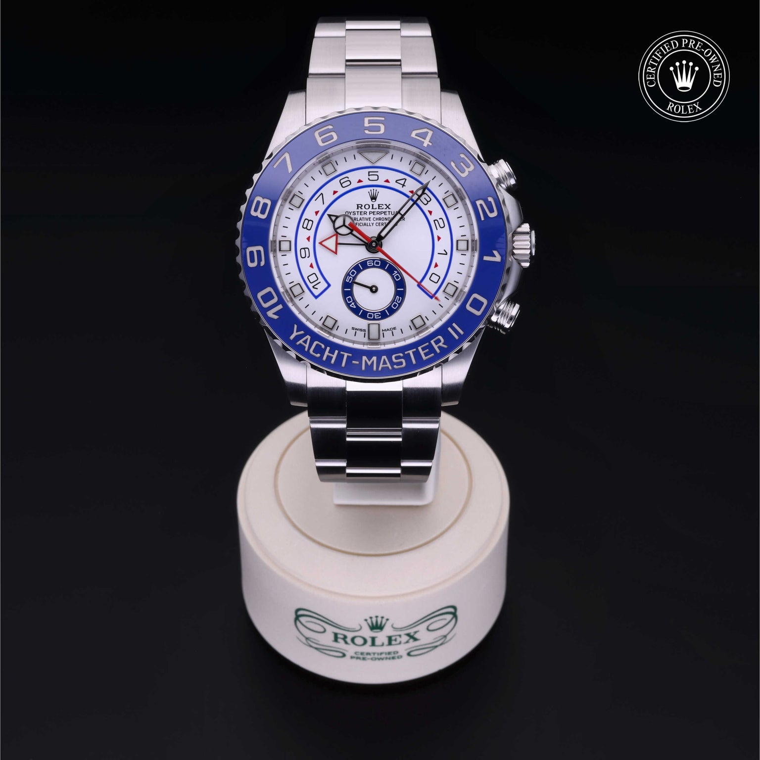 Rolex Certified Pre-owned Yacht-Master M116680-0002 front on black background