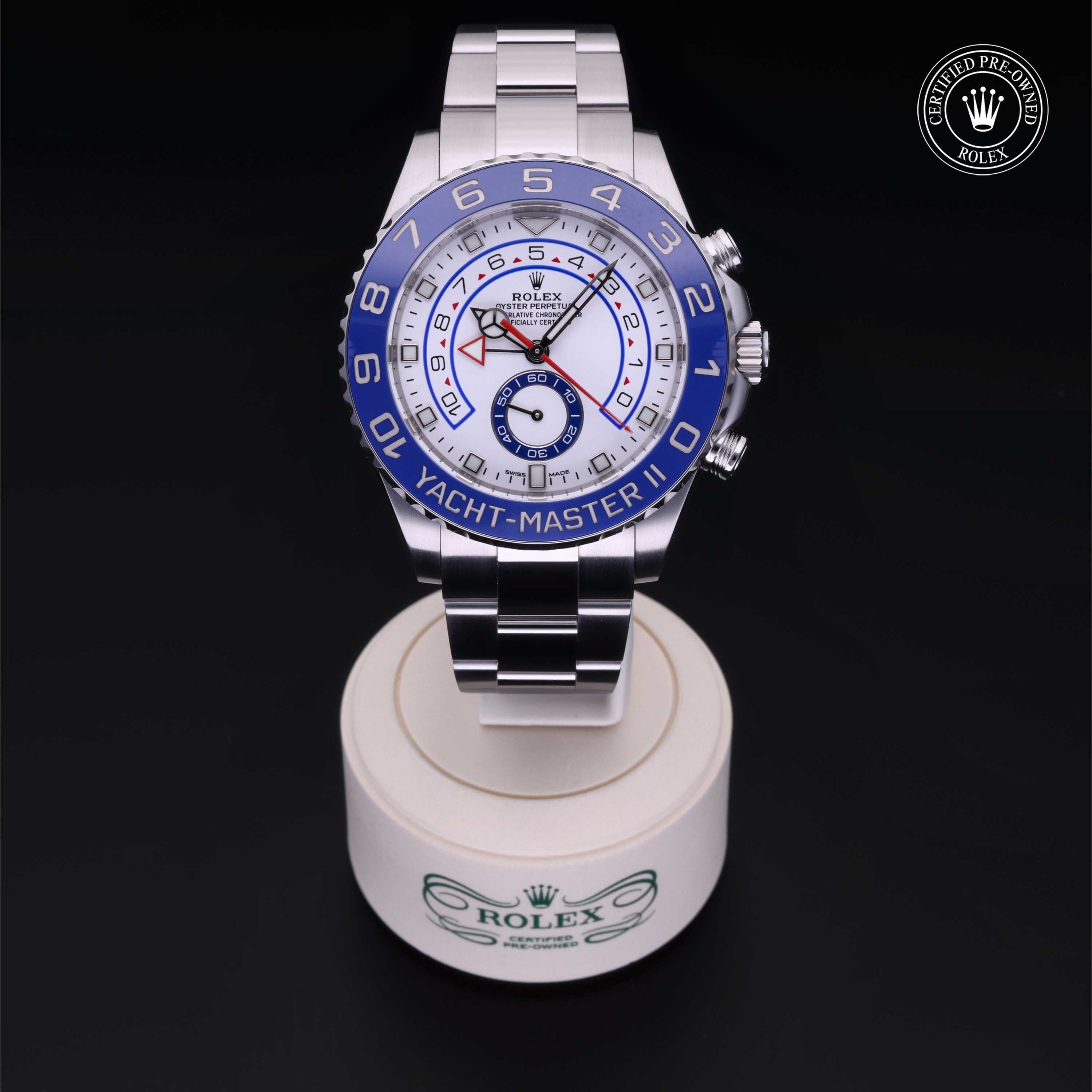 Rolex Certified Pre-owned Yacht-Master M116680-0002 front on black background