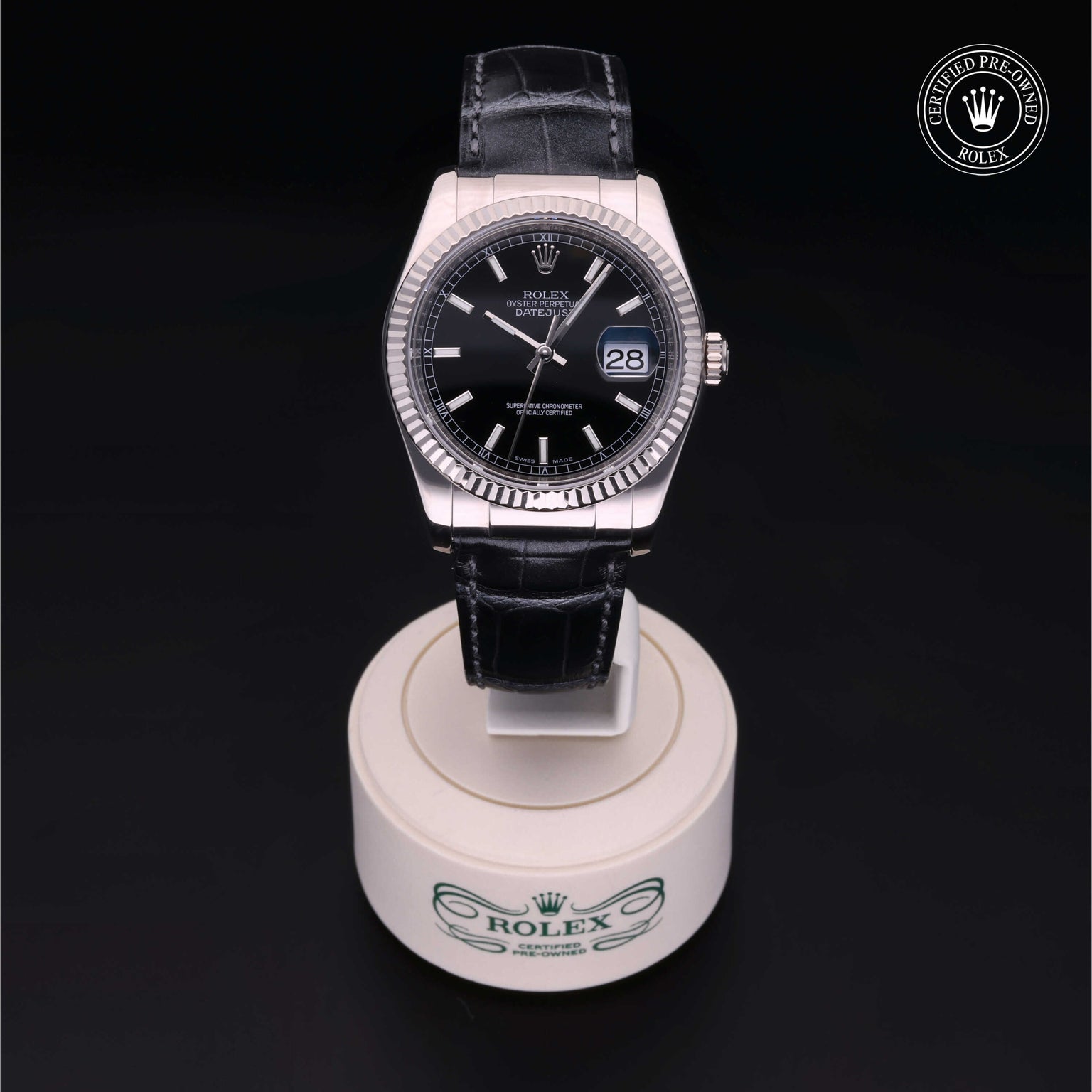 Rolex Certified Pre-owned Datejust M116139-0043 front on black background