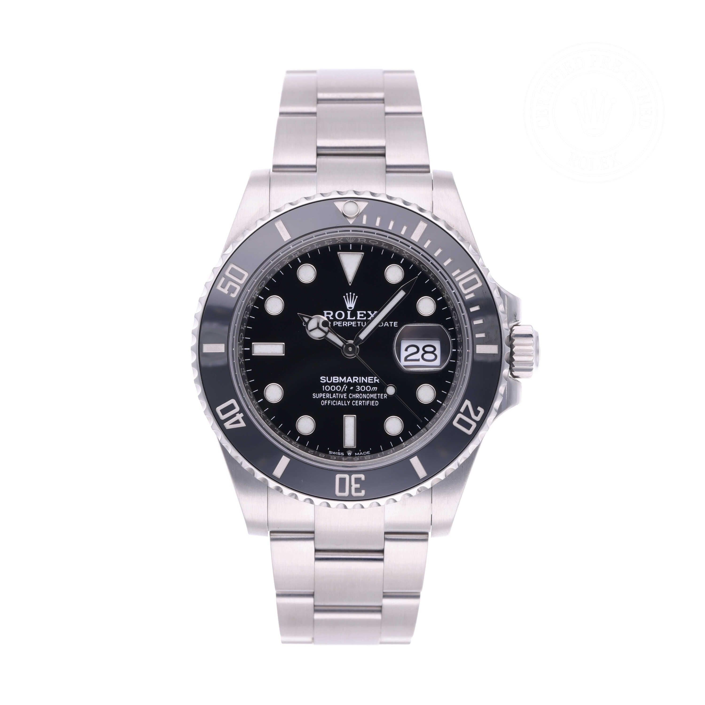 Rolex Certified Pre-owned Submariner M126610LN-0001 front on white background