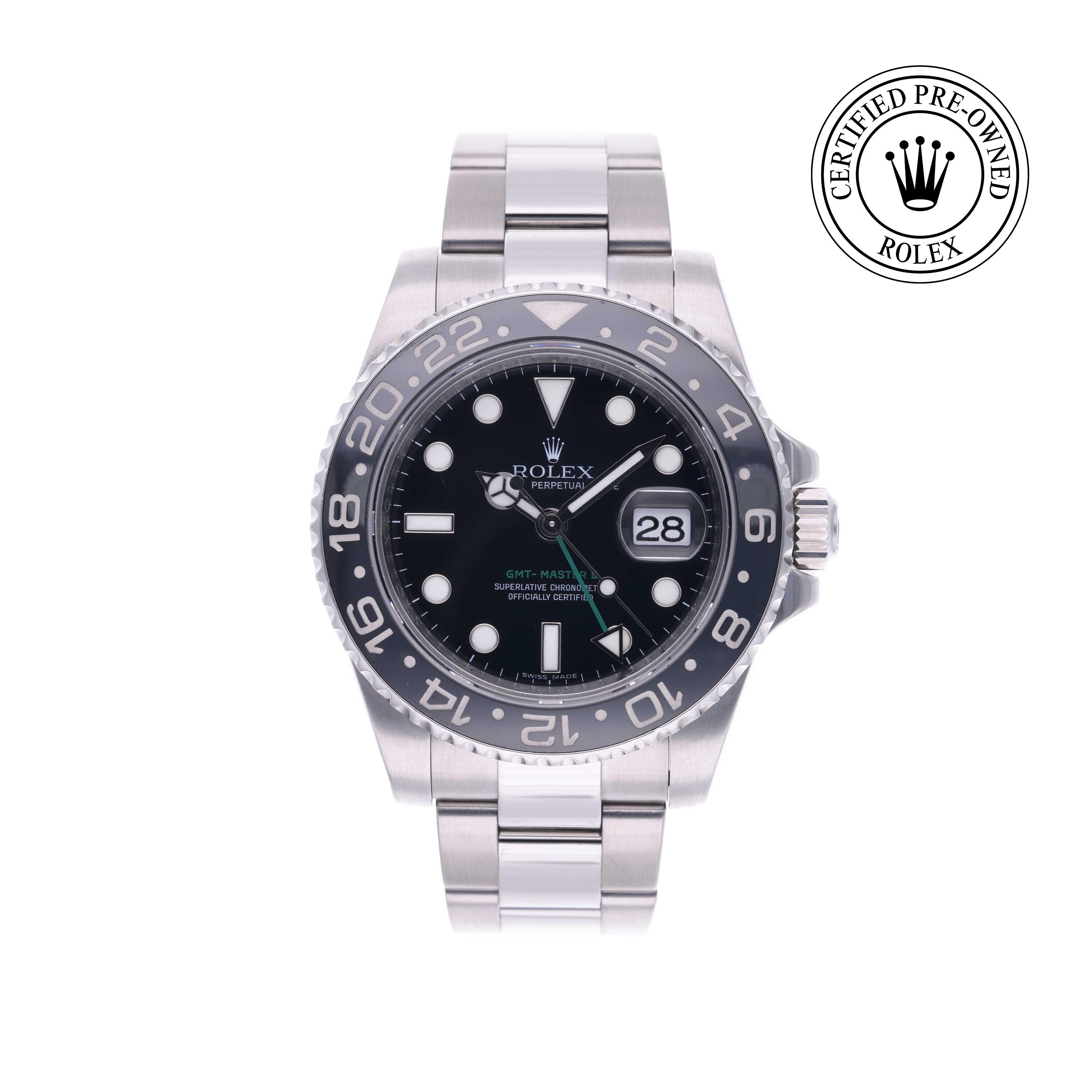 Rolex CPO GMT II M116710LN front on white background