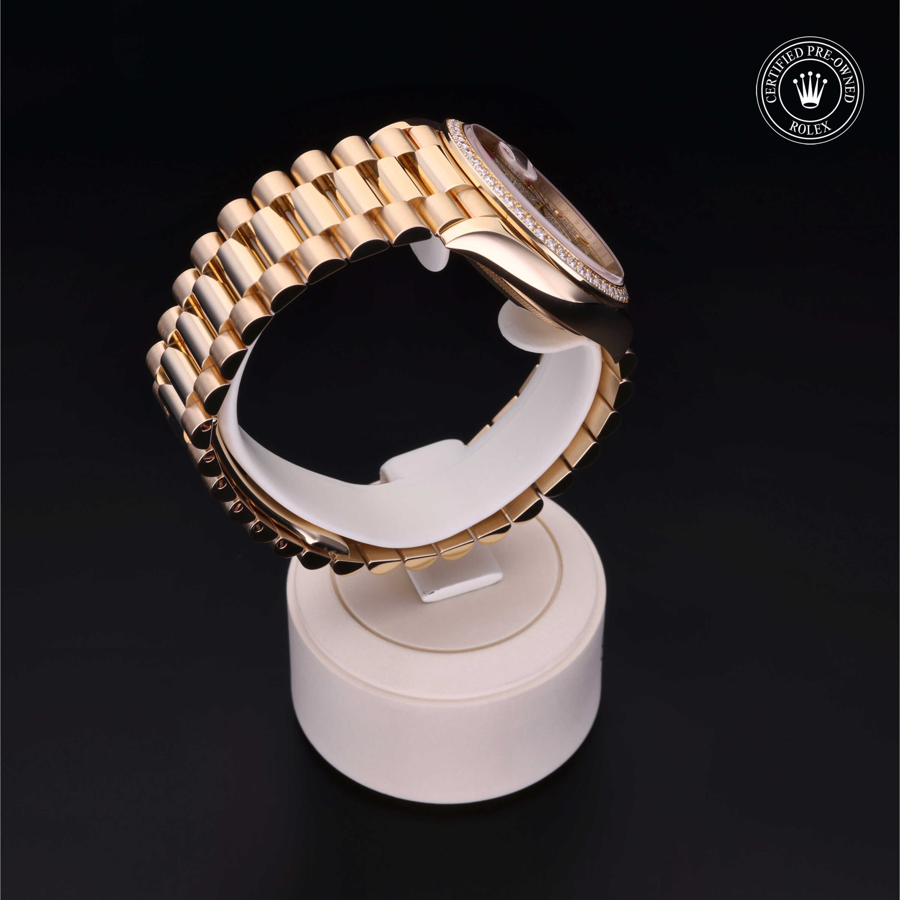 Rolex Certified Pre-owned Day-date M128348RBR-0030 front on black background