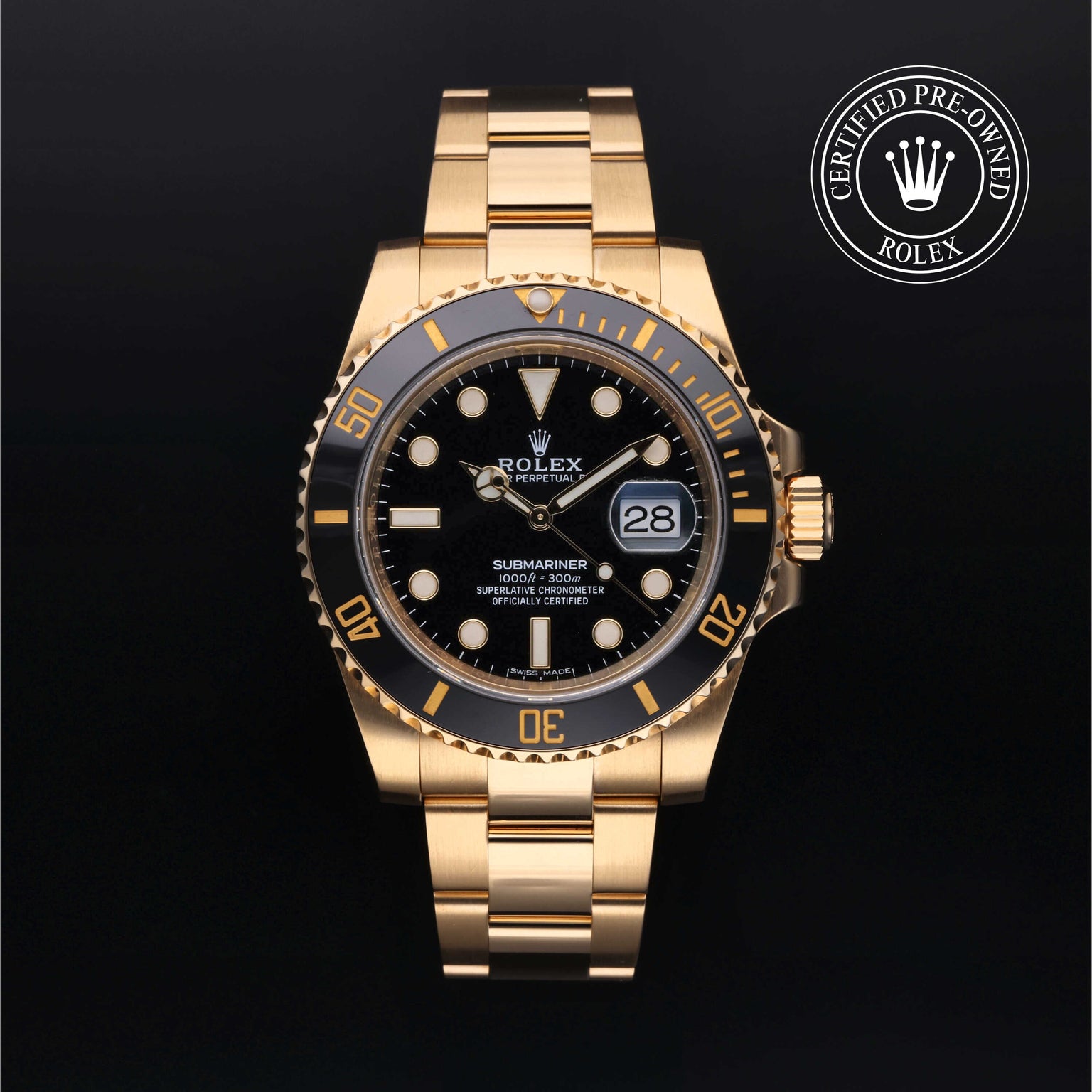 Rolex Certified Pre-owned Submariner M116618LN-0001 front on black background