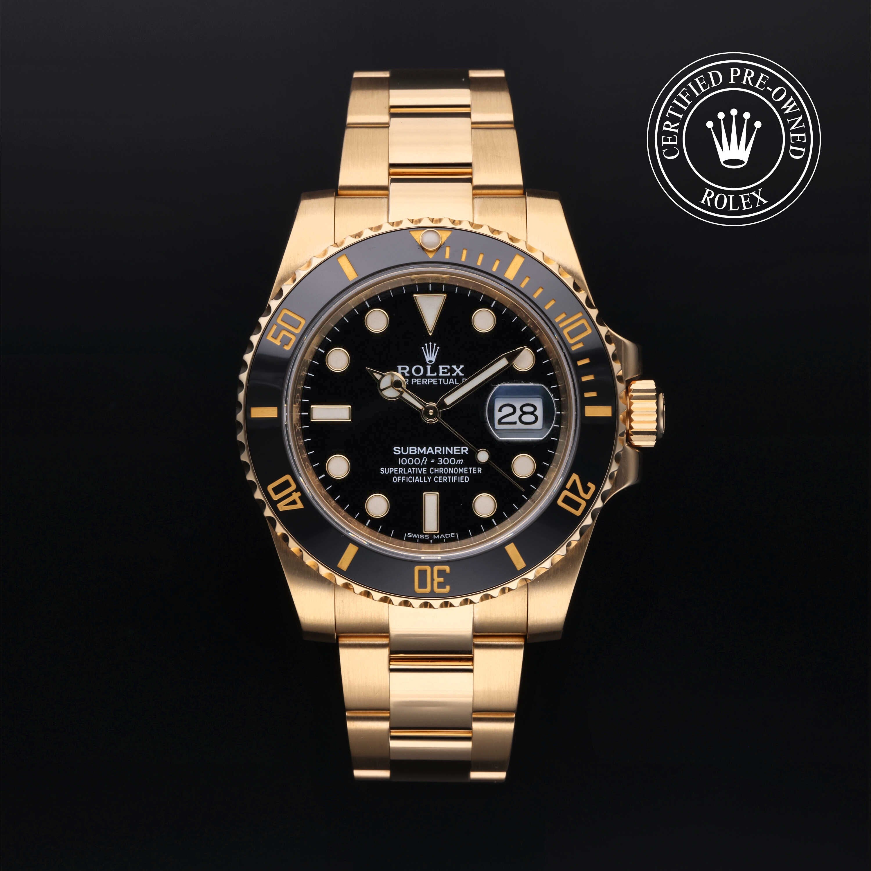 Rolex Certified Pre-owned Submariner M116618LN-0001 front on black background