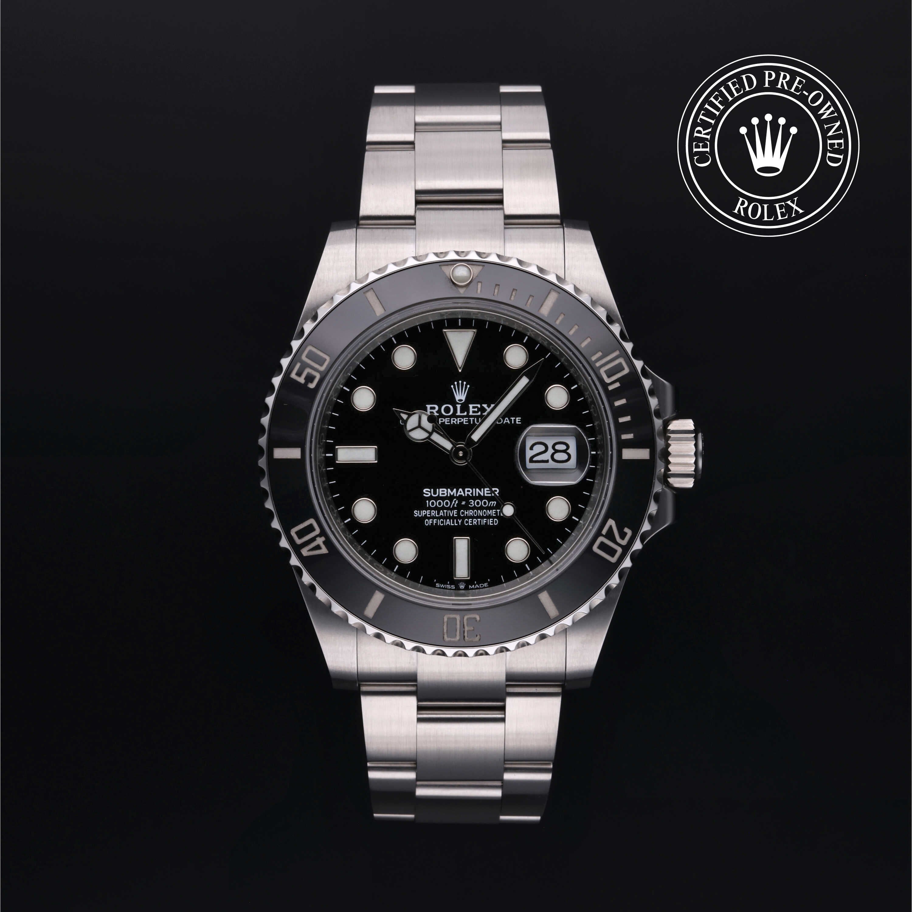 Rolex Certified Pre-owned Submariner M126610LN-0001 front on black background