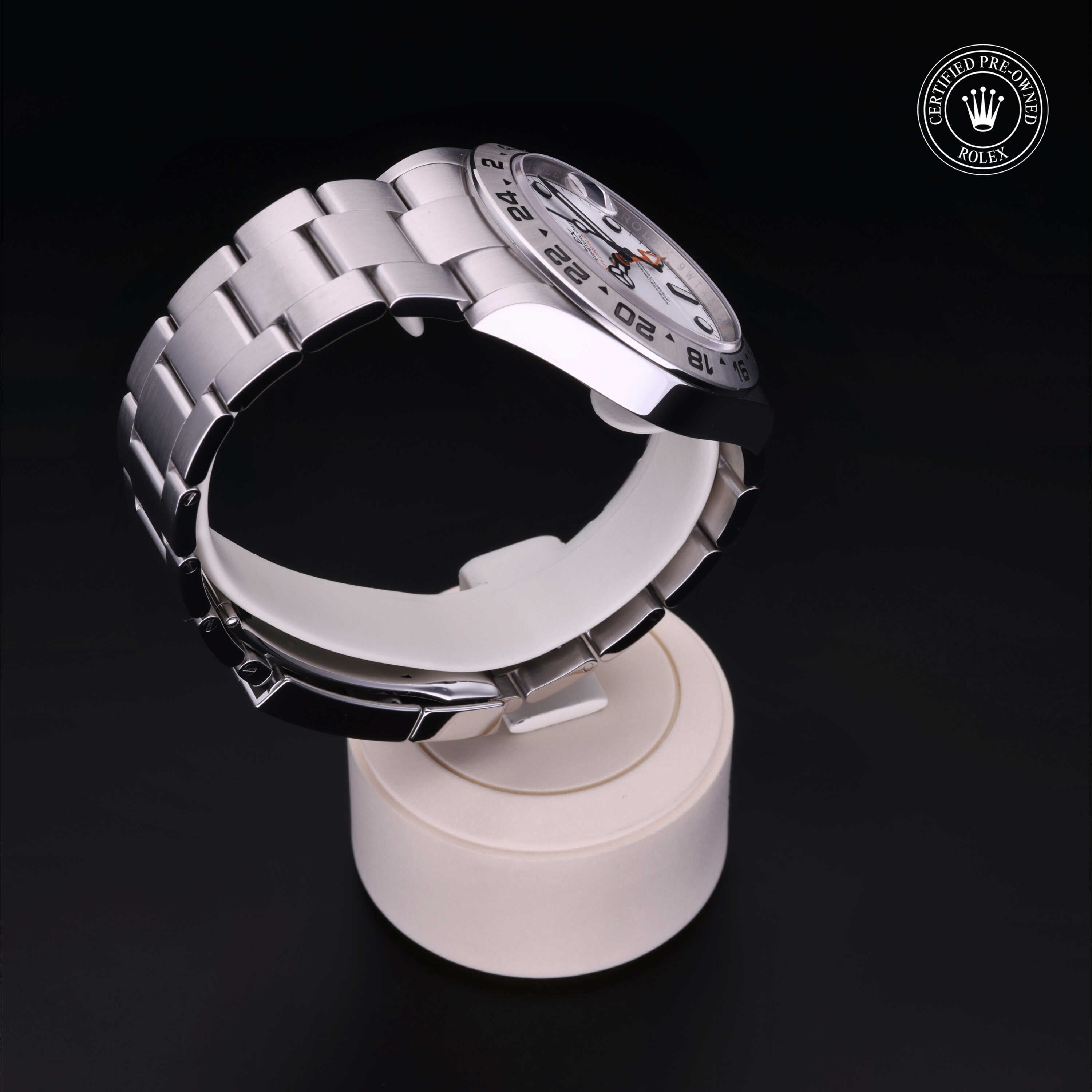 Rolex Certified Pre-owned Explorer II M226570-0001 front on black background