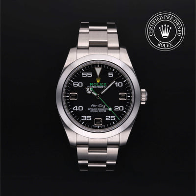 Rolex Certified Pre-owned Air-King M116900-0001 front on black background
