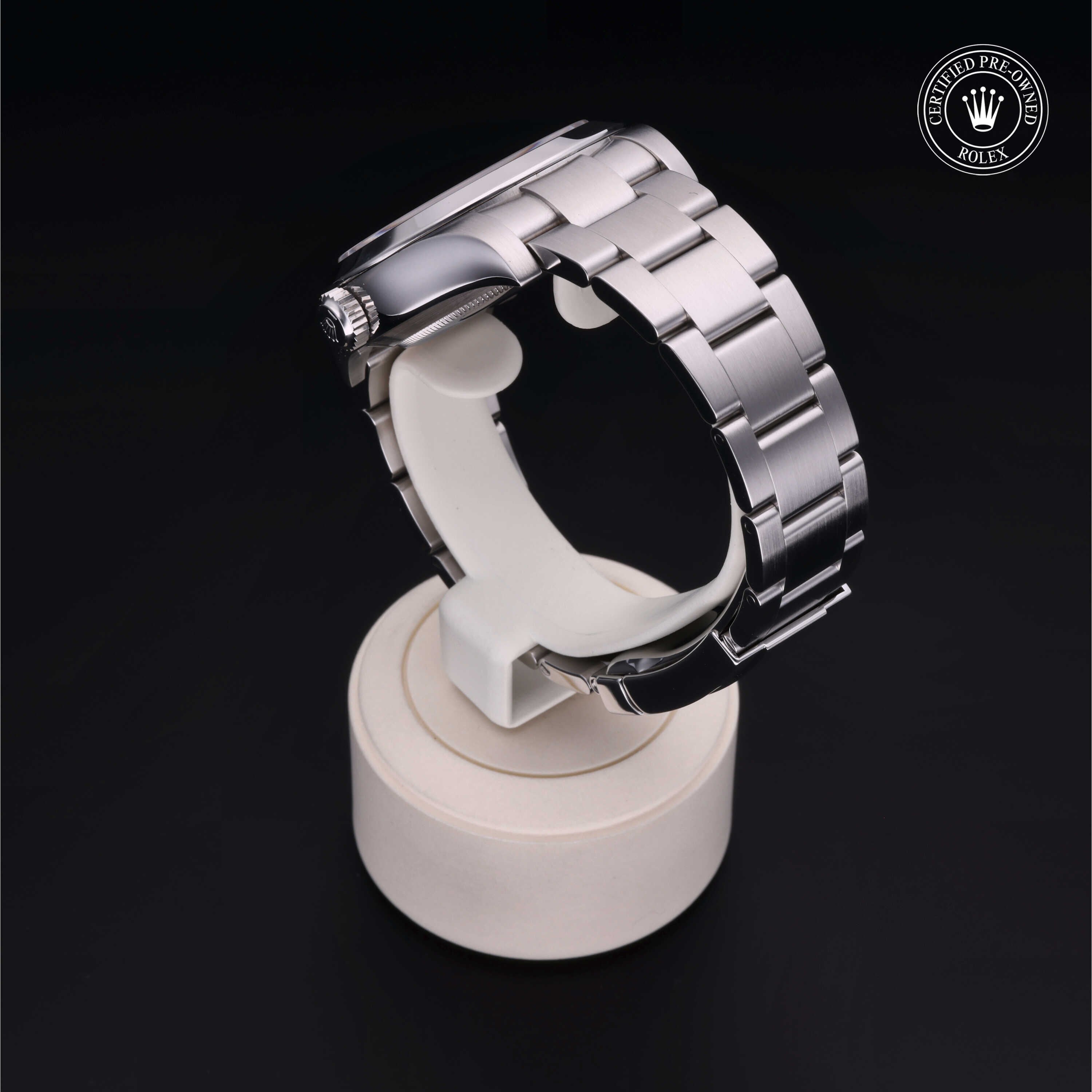 Rolex Certified Pre-owned Air-King M116900-0001 front on black background