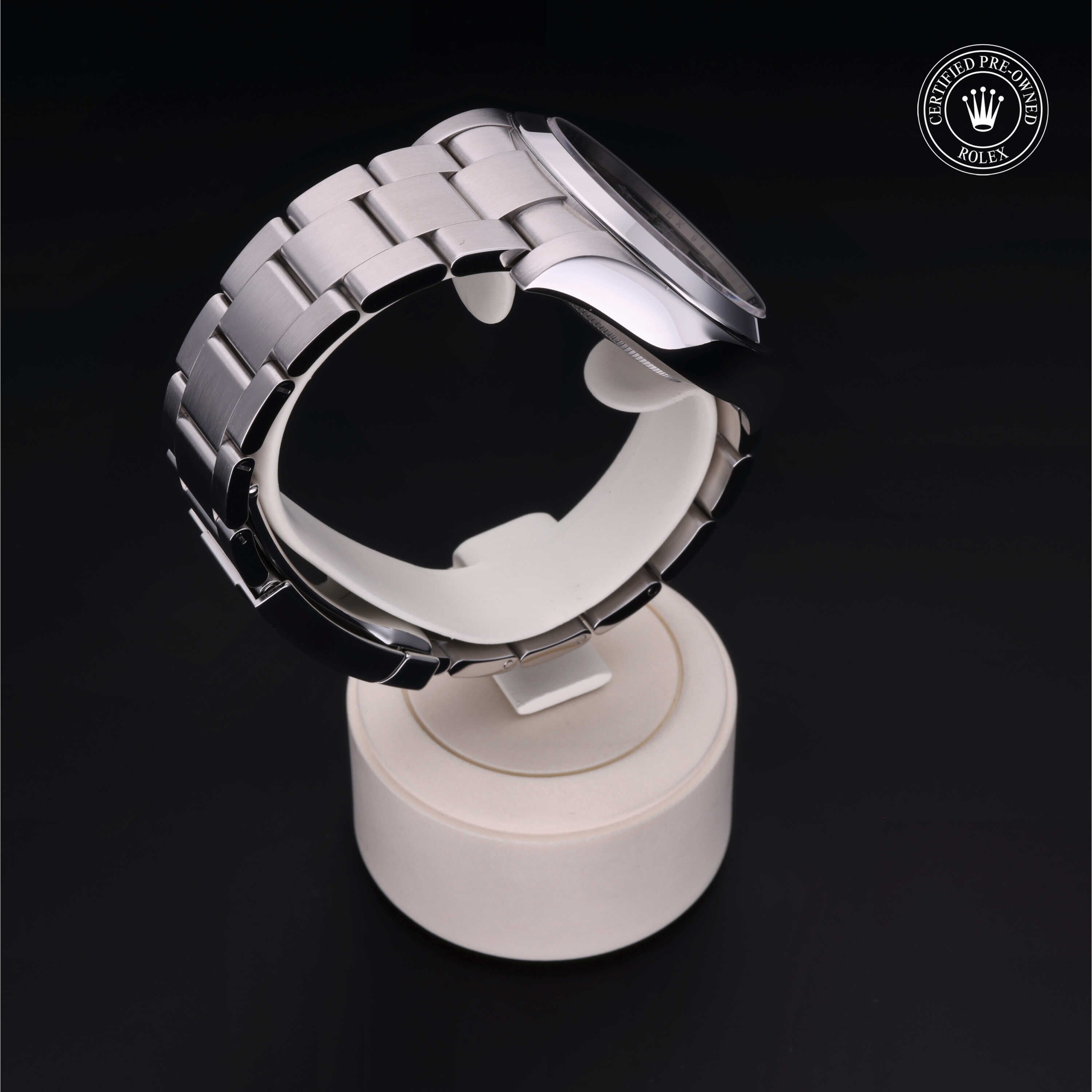 Rolex Certified Pre-owned Air-King M116900-0001 front on black background