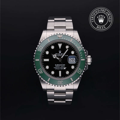 Rolex Certified Pre-owned Submariner M126610LV-0002 front on black background