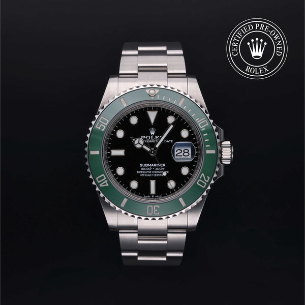 Rolex Certified Pre-owned Submariner M126610LV-0002 front on black background