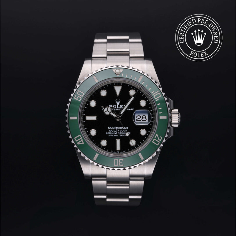 Rolex Certified Pre-owned Submariner M126610LV-0002 front on black background