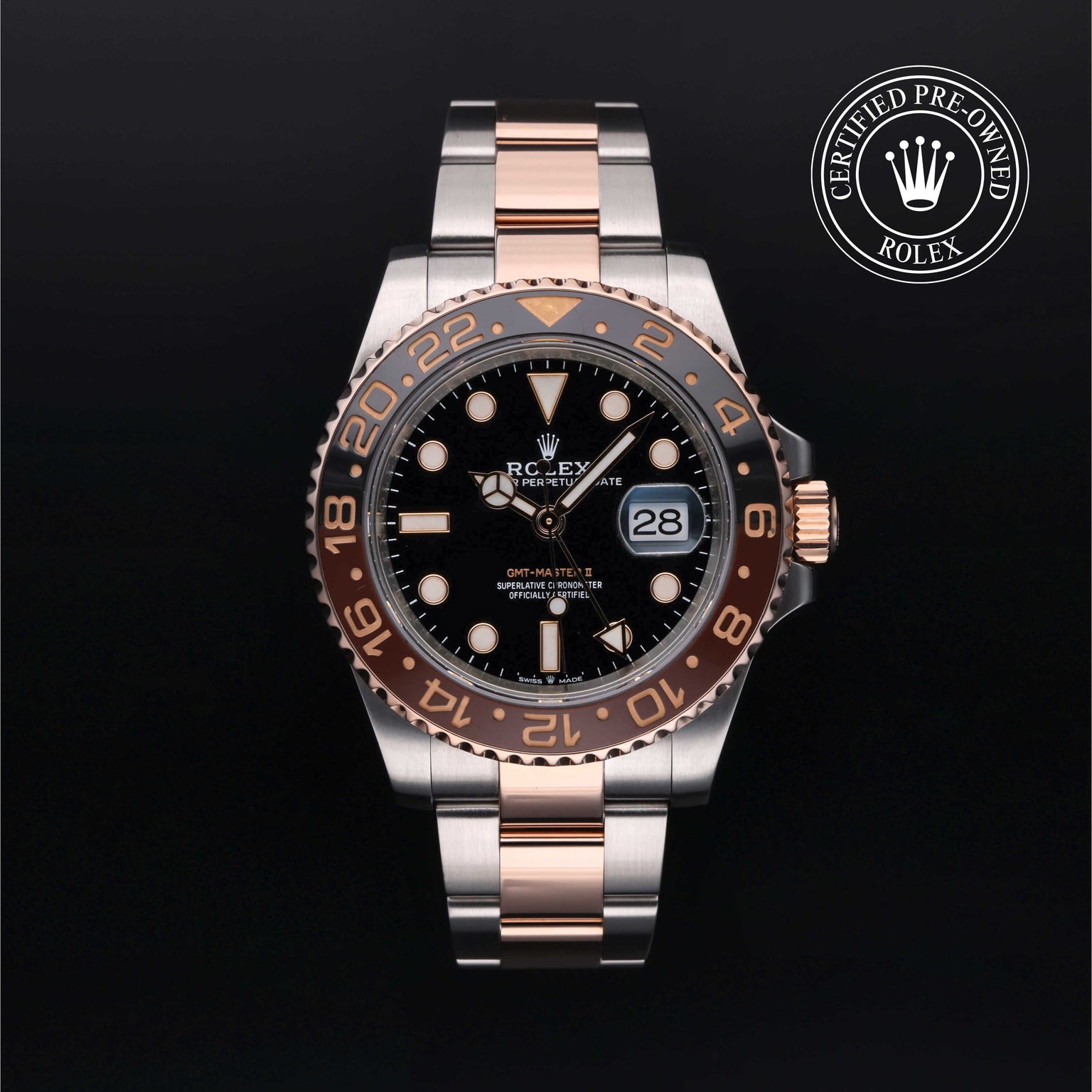 Rolex Certified Pre-owned GMT M126711CHNR-0002 front on black background
