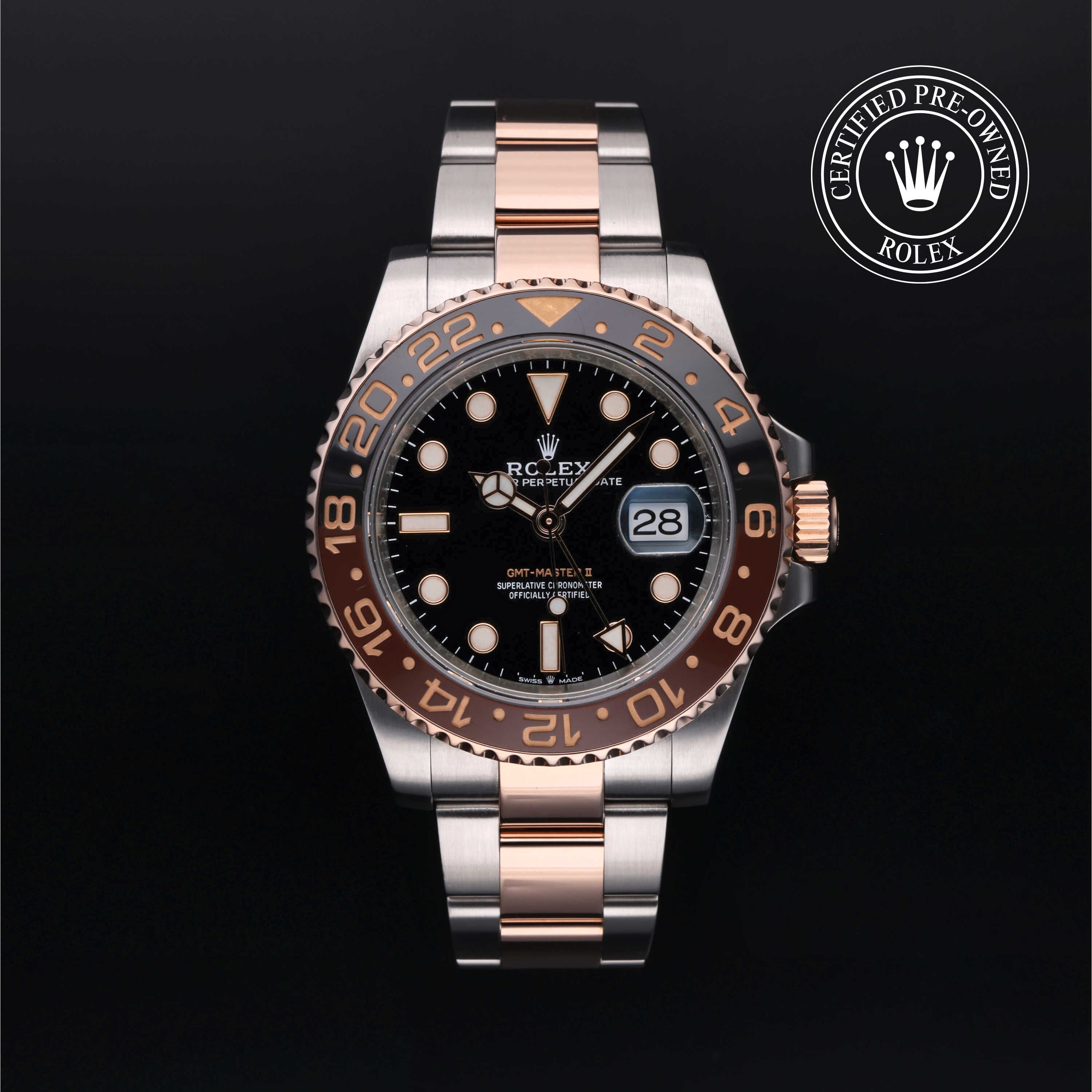 Rolex Certified Pre-owned GMT M126711CHNR-0002 front on black background