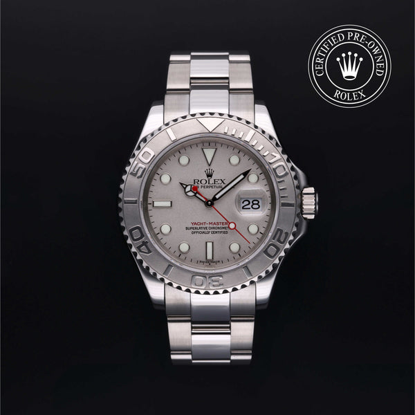 Rolex Certified Pre-owned Yacht-Master M16622-0004 front on black background