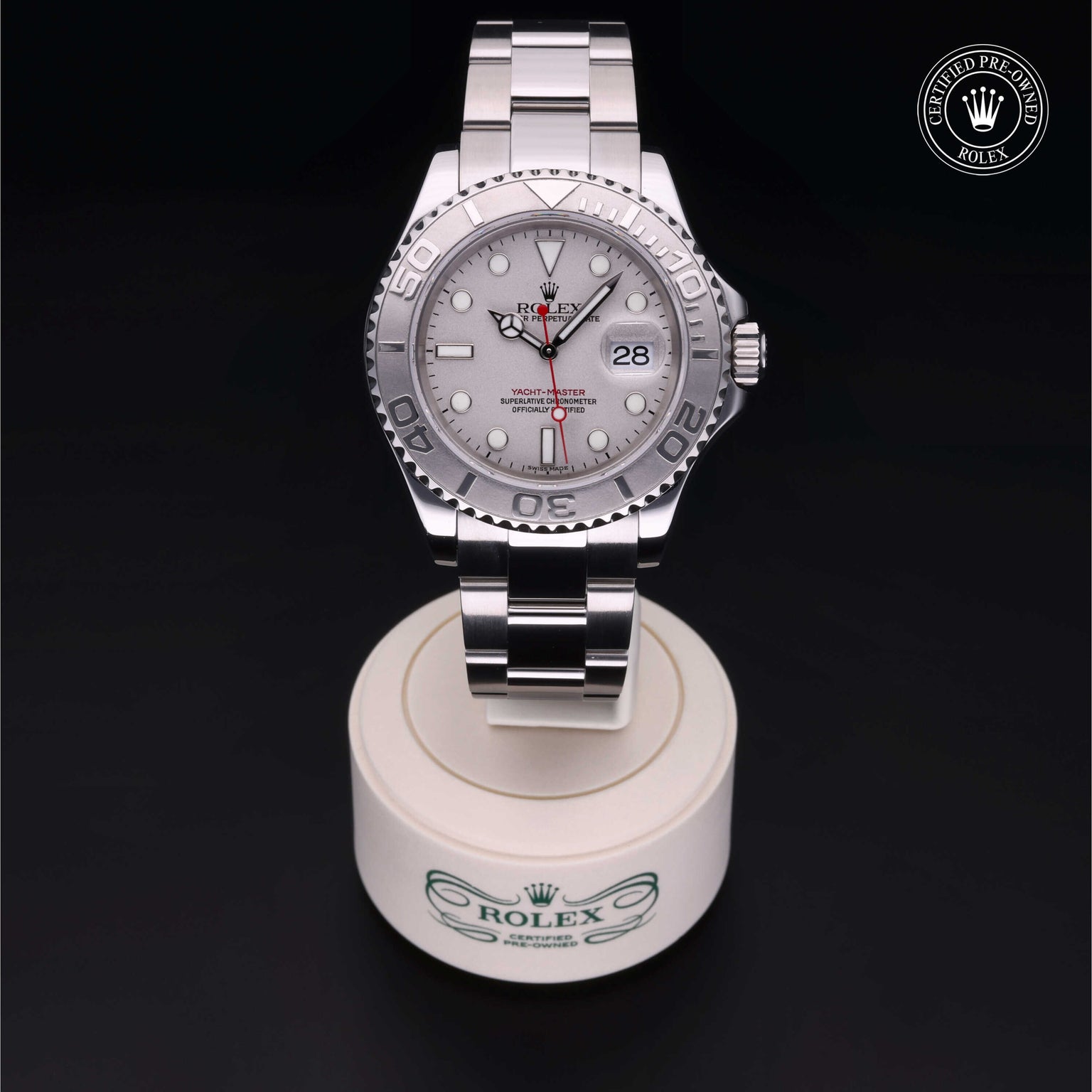 Rolex Certified Pre-owned Yacht-Master M16622-0004 front on black background