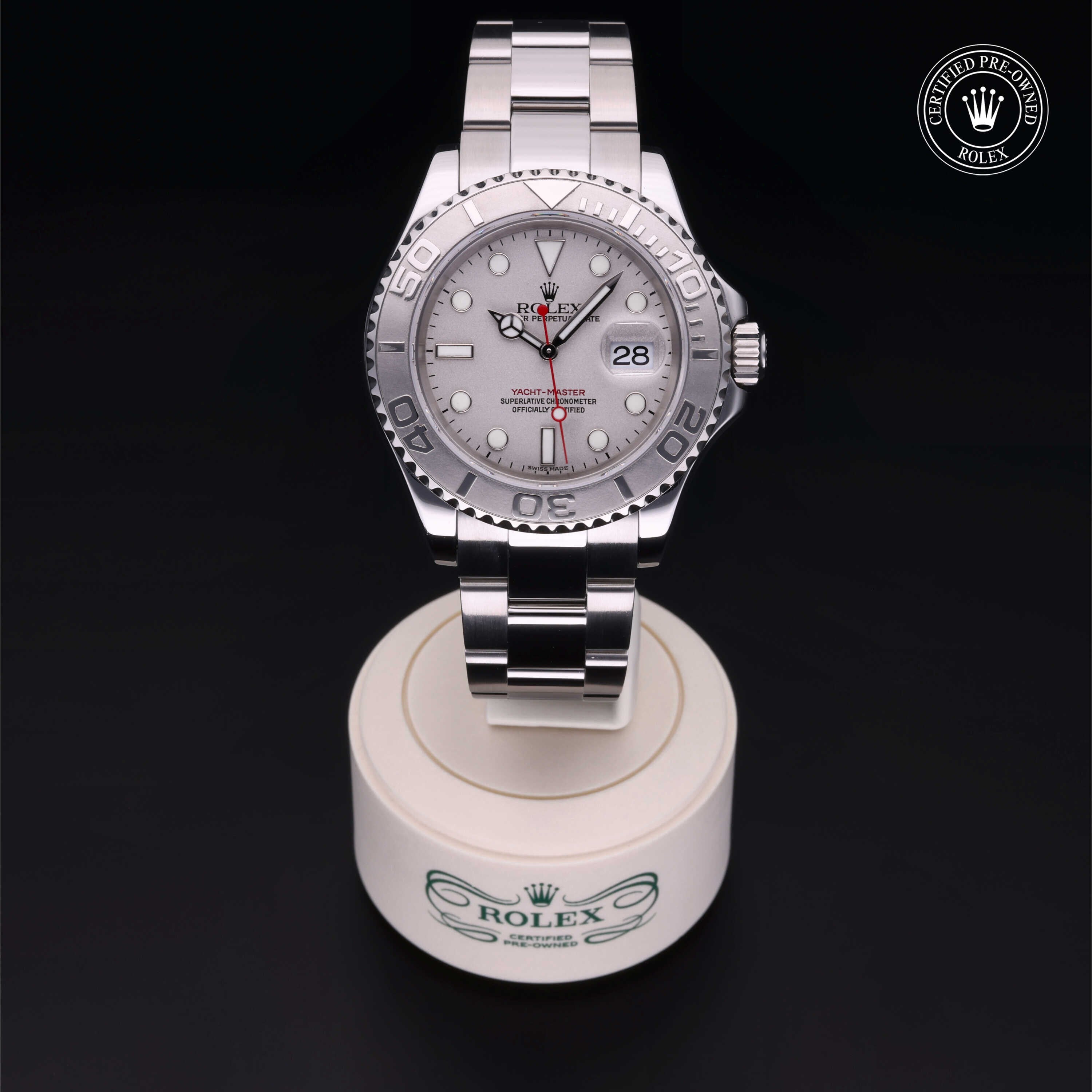 Rolex Certified Pre-owned Yacht-Master M16622-0004 front on black background