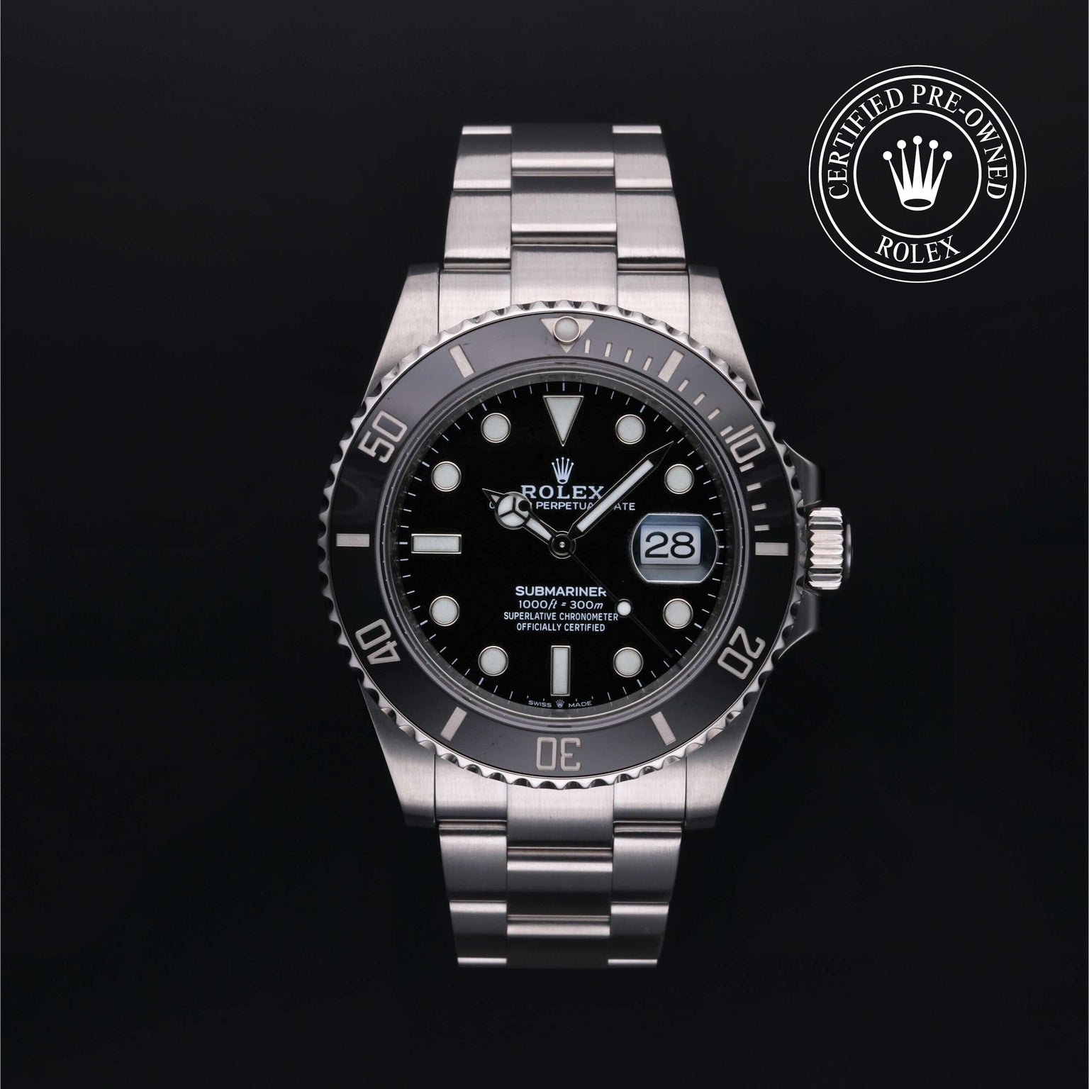 Rolex Certified Pre-owned Submariner M126610LN-0001 front on black background