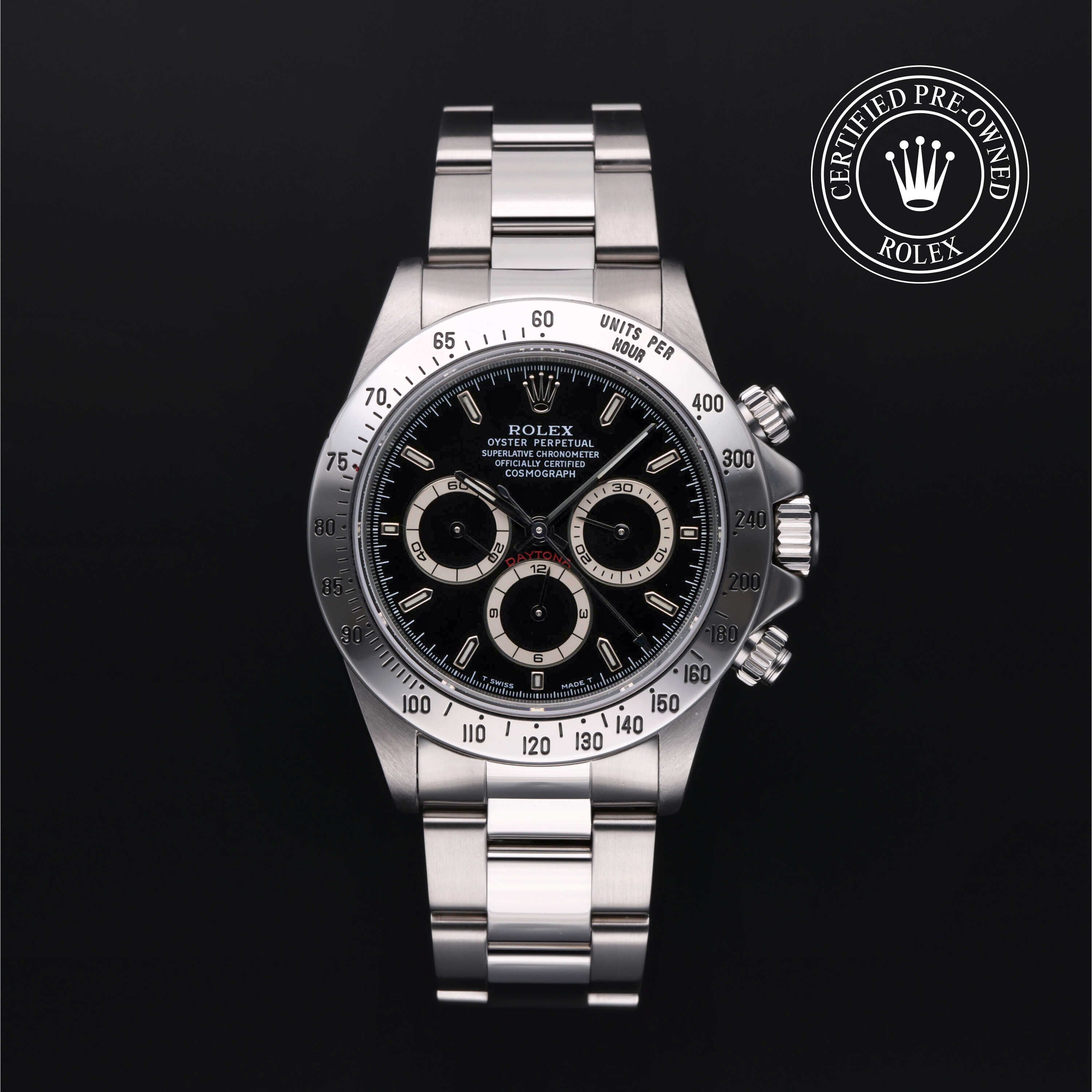 Rolex Certified Pre-owned Daytona M16520-0002 front on black background