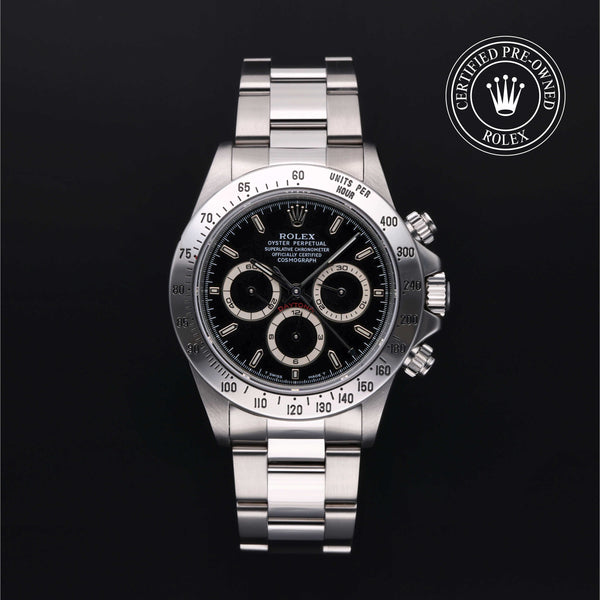 Rolex Certified Pre-owned Daytona M16520-0002 front on black background
