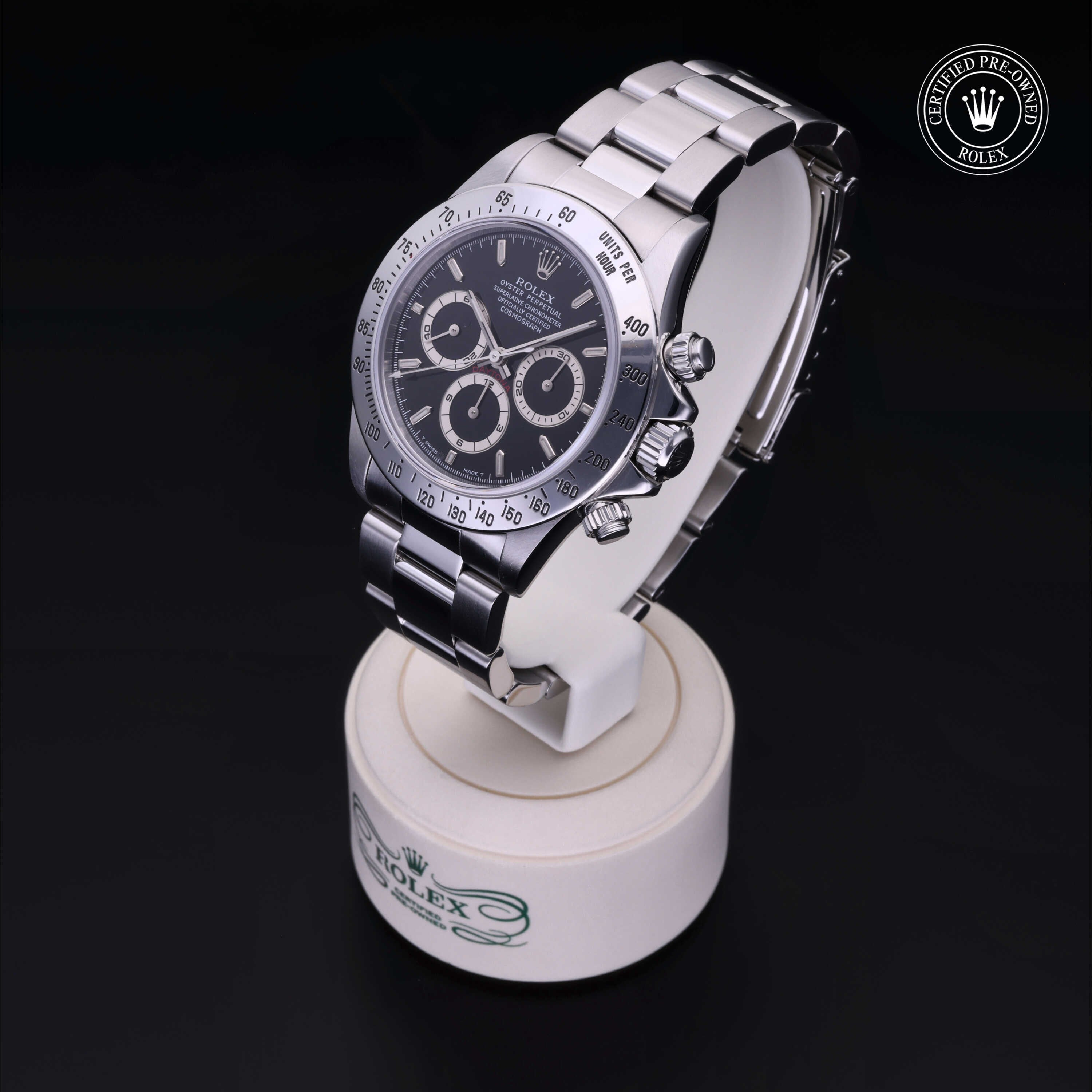 Rolex Certified Pre-owned Daytona M16520-0002 front on black background