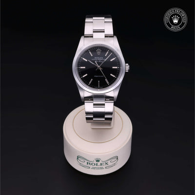 Rolex Certified Pre-owned Air-King M14000M-0009 front on black background