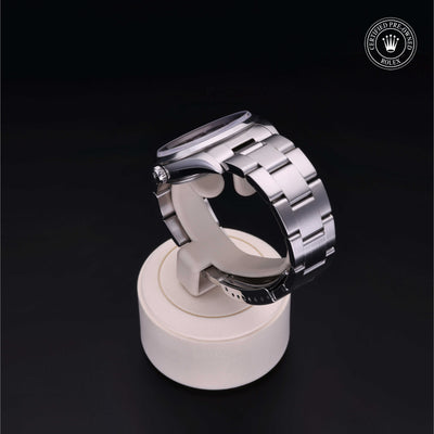 Rolex Certified Pre-owned Air-King M14000M-0009 front on black background