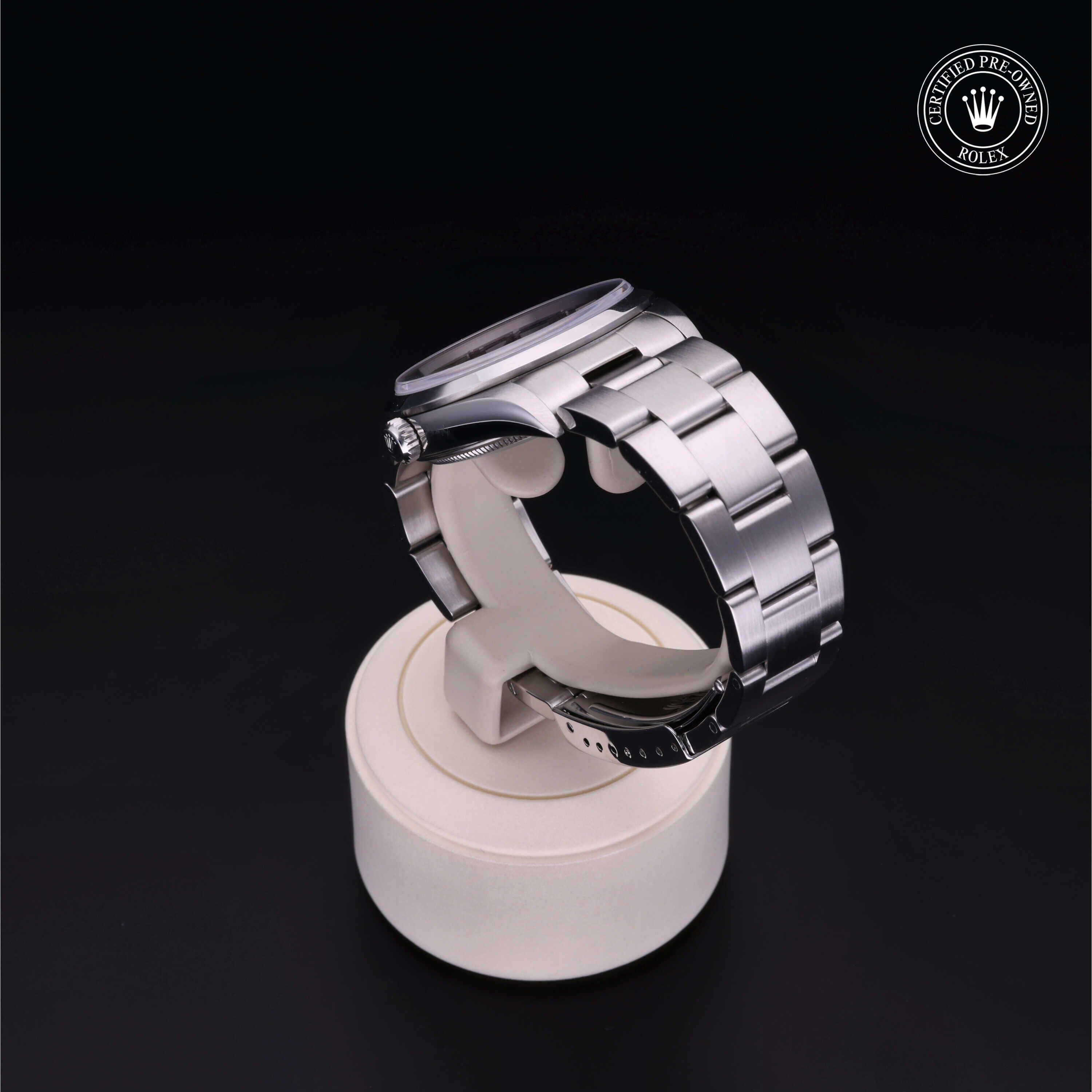 Rolex Certified Pre-owned Air-King M14000M-0009 front on black background