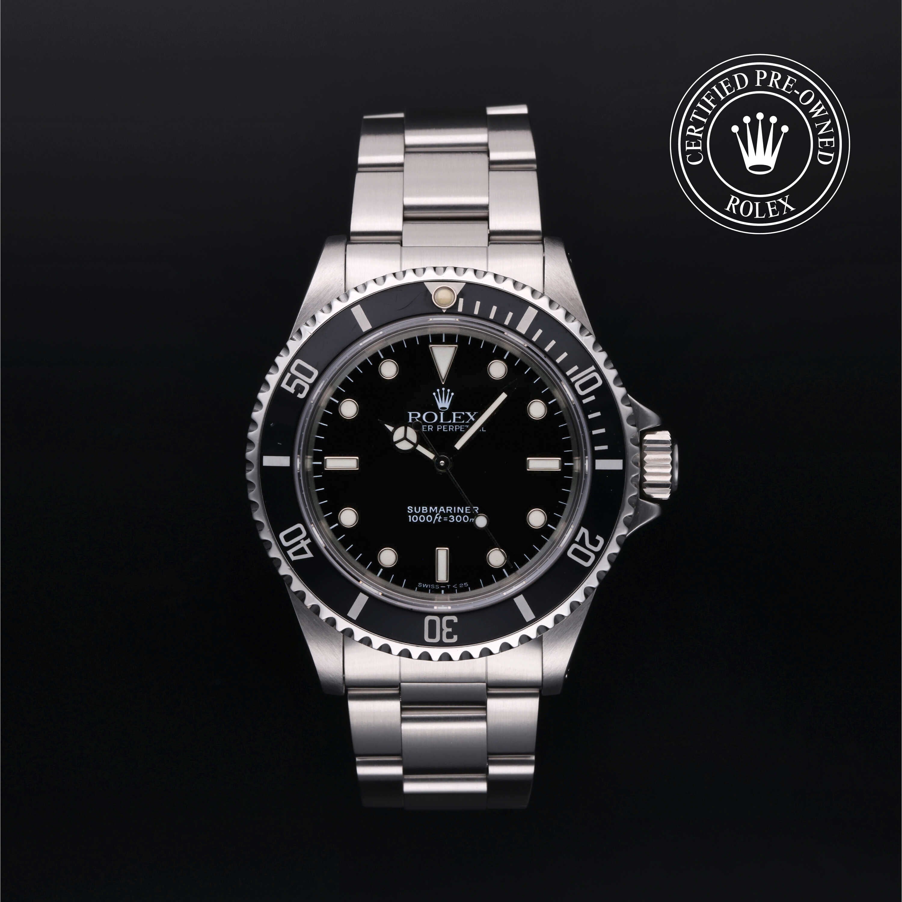 Rolex Certified Pre-owned Submariner Non Date M14060-0001 front on black background