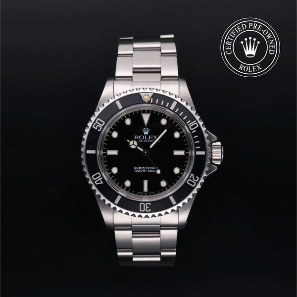 Rolex Certified Pre-owned Submariner Non Date M14060-0001 front on black background